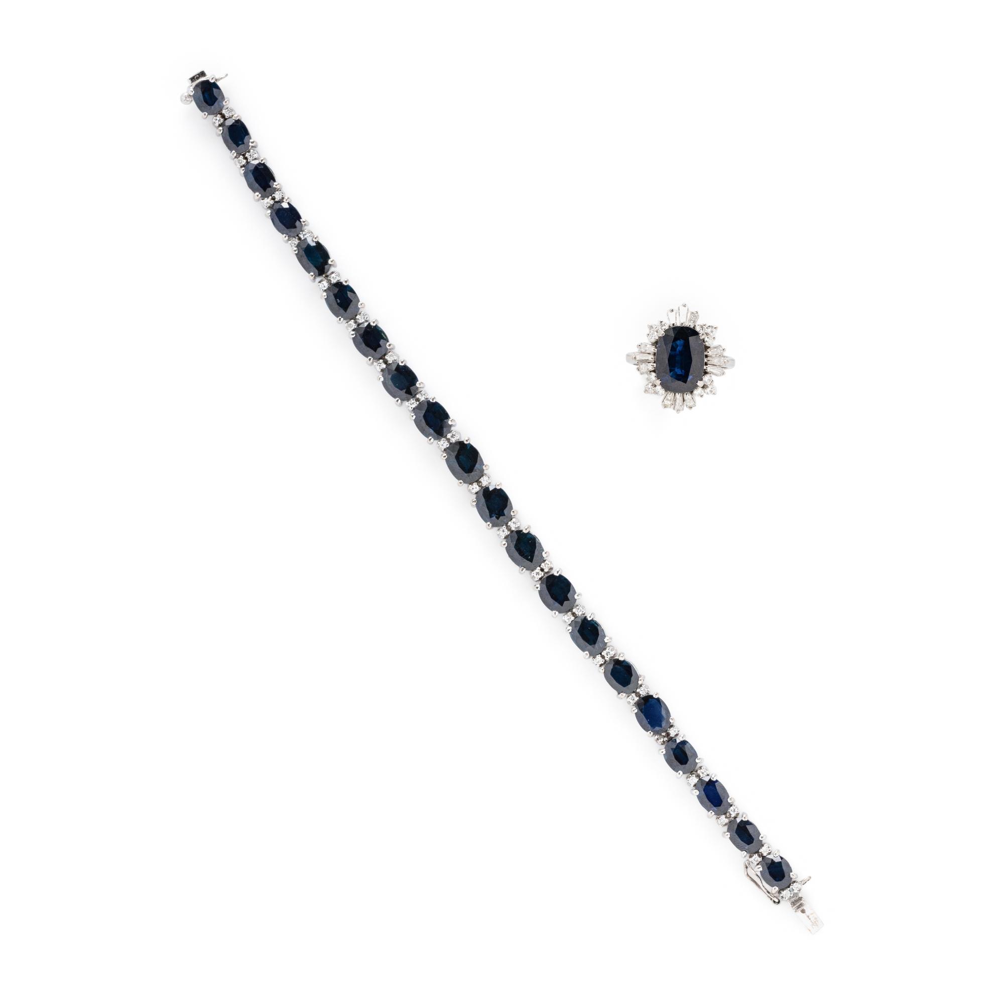 SAPPHIRE AND DIAMOND AND BRACELET AND RING