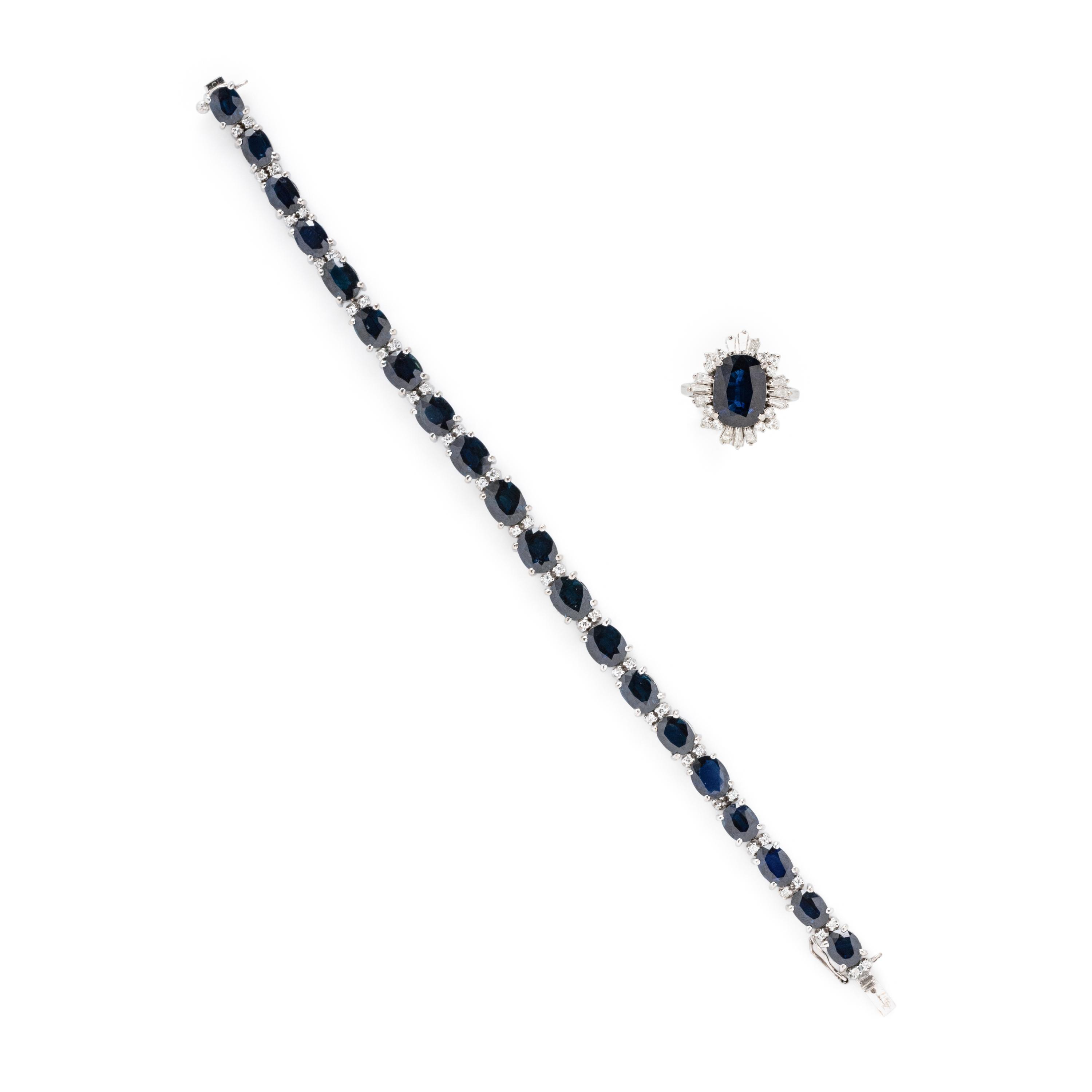SAPPHIRE AND DIAMOND AND BRACELET AND RING