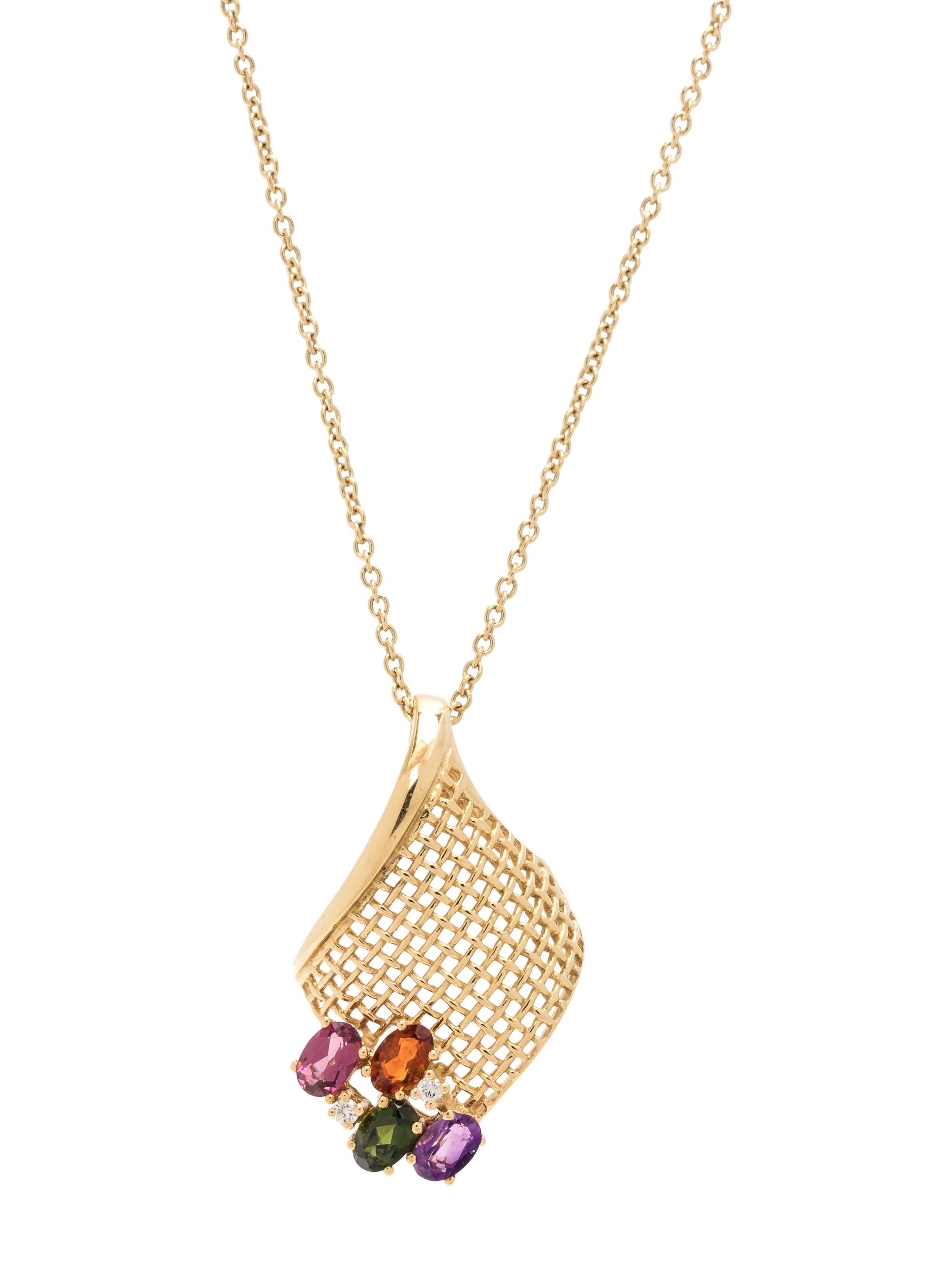 YELLOW GOLD, MULTIGEM AND DIAMOND PENDANT/NECKLACE