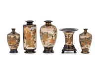 Five Blue Ground Satsuma Vases