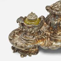 An assorted group of sterling silver, silverplated, and sterling-silver mounted faux tortoiseshell desk items Various makers, various dates ranging late 19th century - 1930