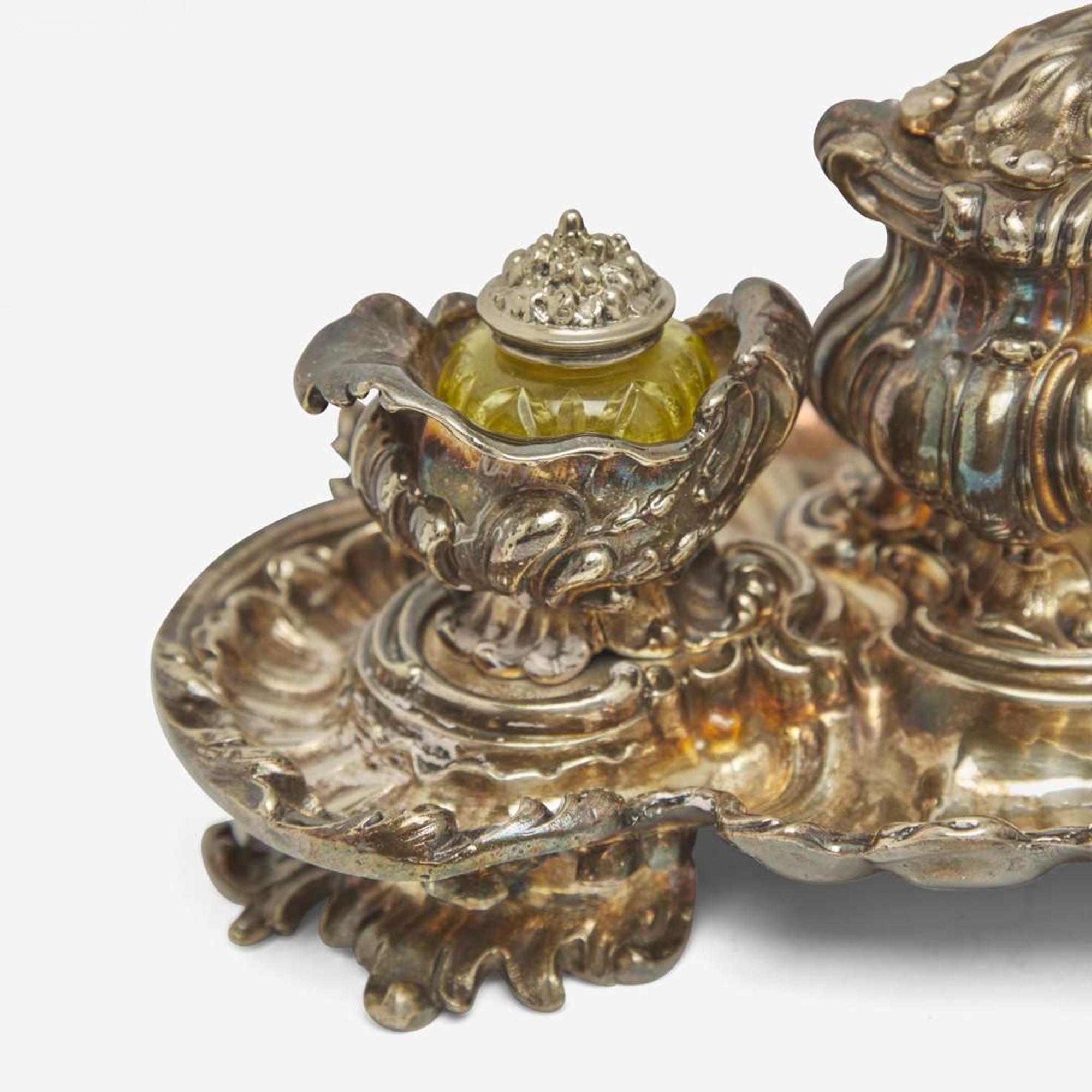 An assorted group of sterling silver, silverplated, and sterling-silver mounted faux tortoiseshell desk items Various makers, various dates ranging late 19th century - 1930