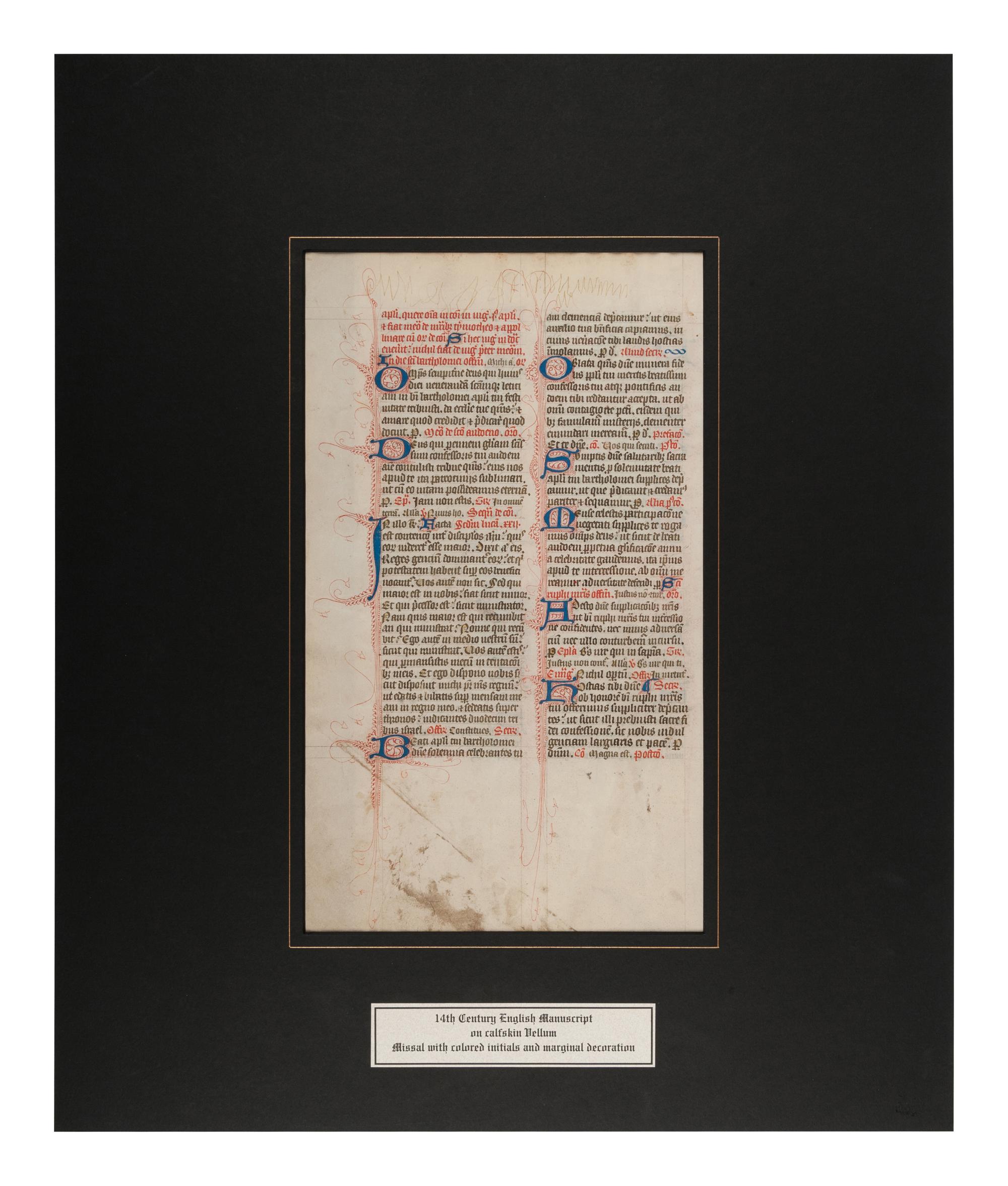 [MANUSCRIPT LEAF -- MISSAL]. One leaf on vellum, in Latin. England?, ca 1375.