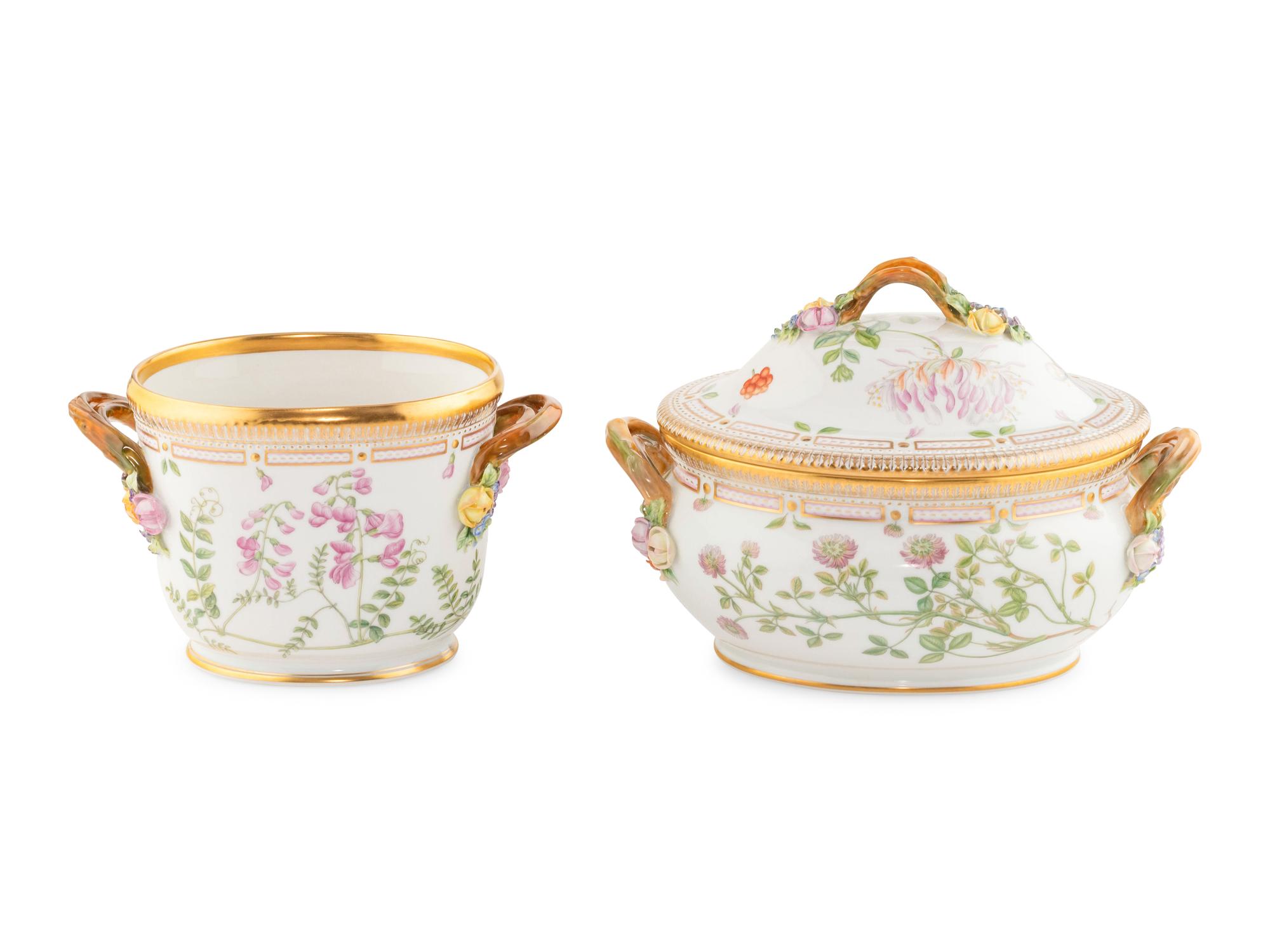 Two Royal Copenhagen Flora Danica Porcelain Serving Articles