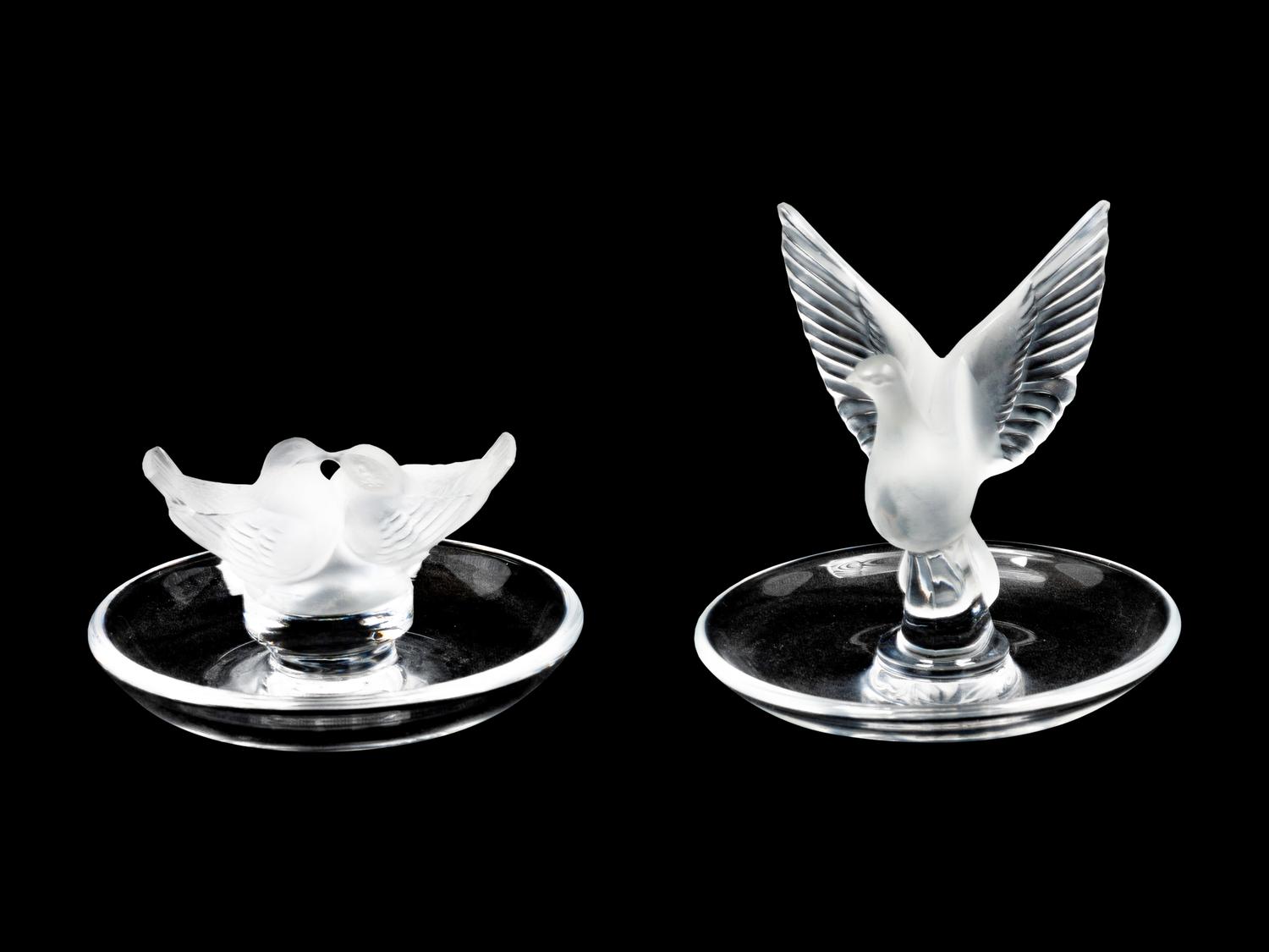 Two Lalique Molded and Frosted Glass Ring Trays