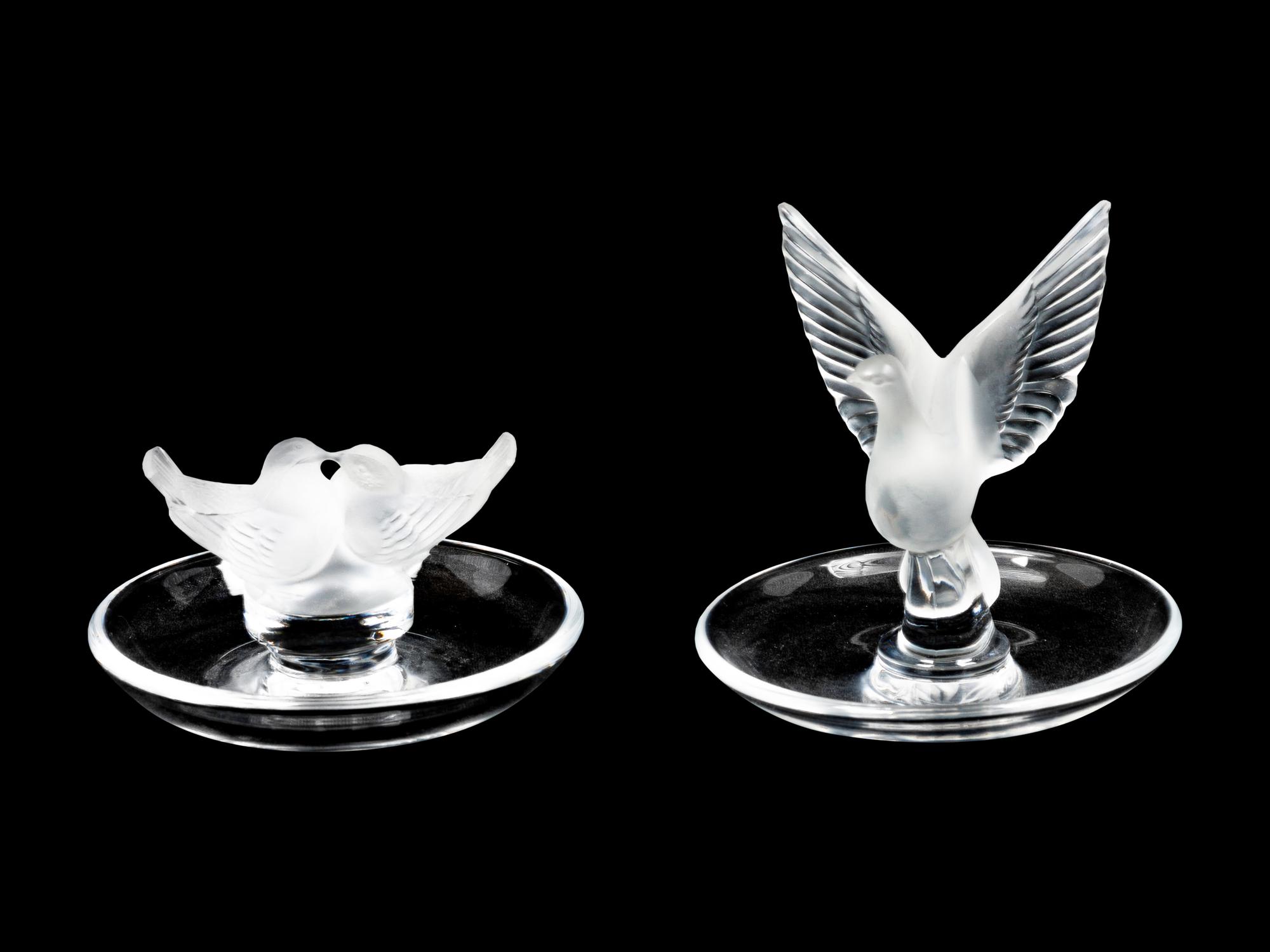 Two Lalique Molded and Frosted Glass Ring Trays
