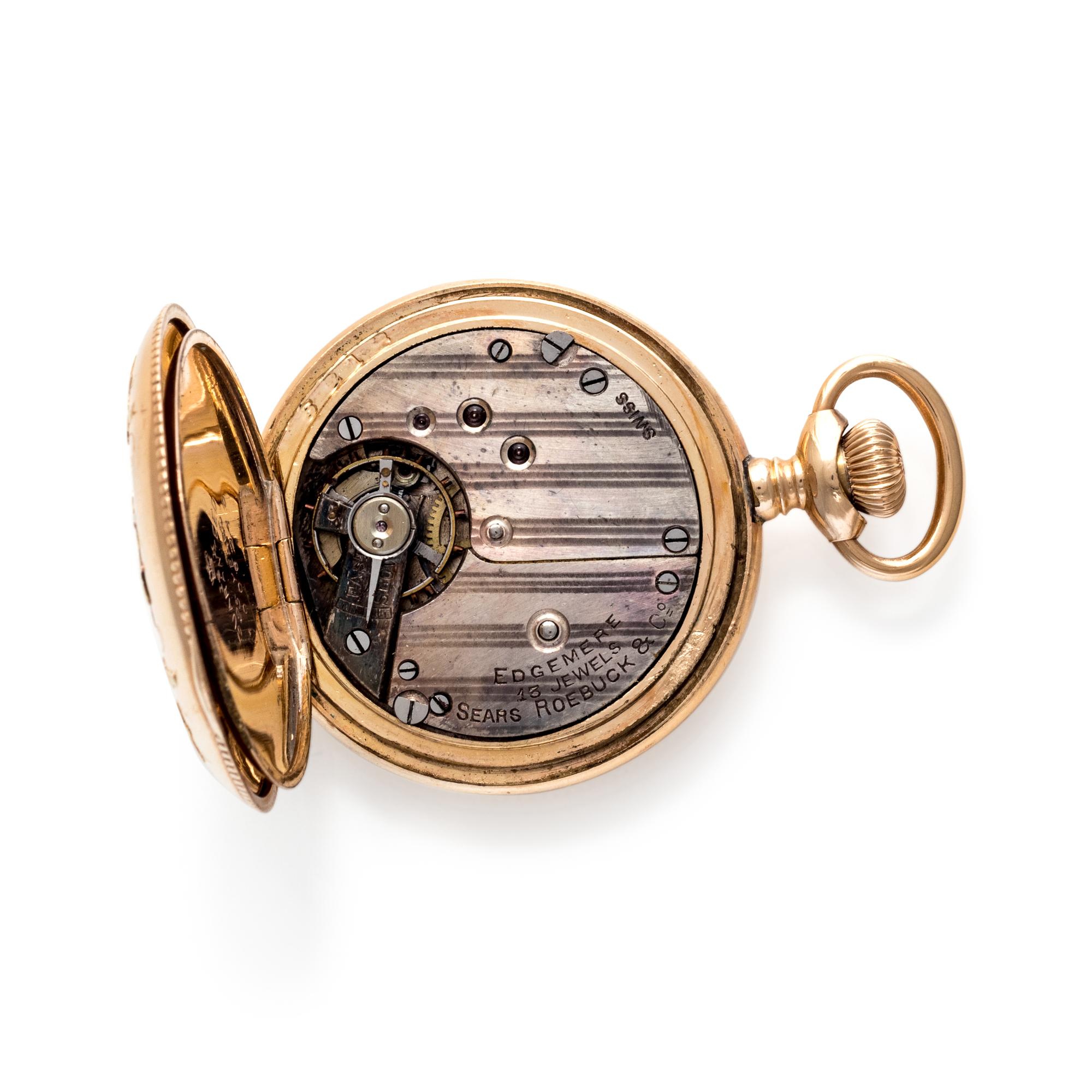 EDGEMERE, TRICOLOR GOLD-FILLED HUNTER CASE POCKET WATCH