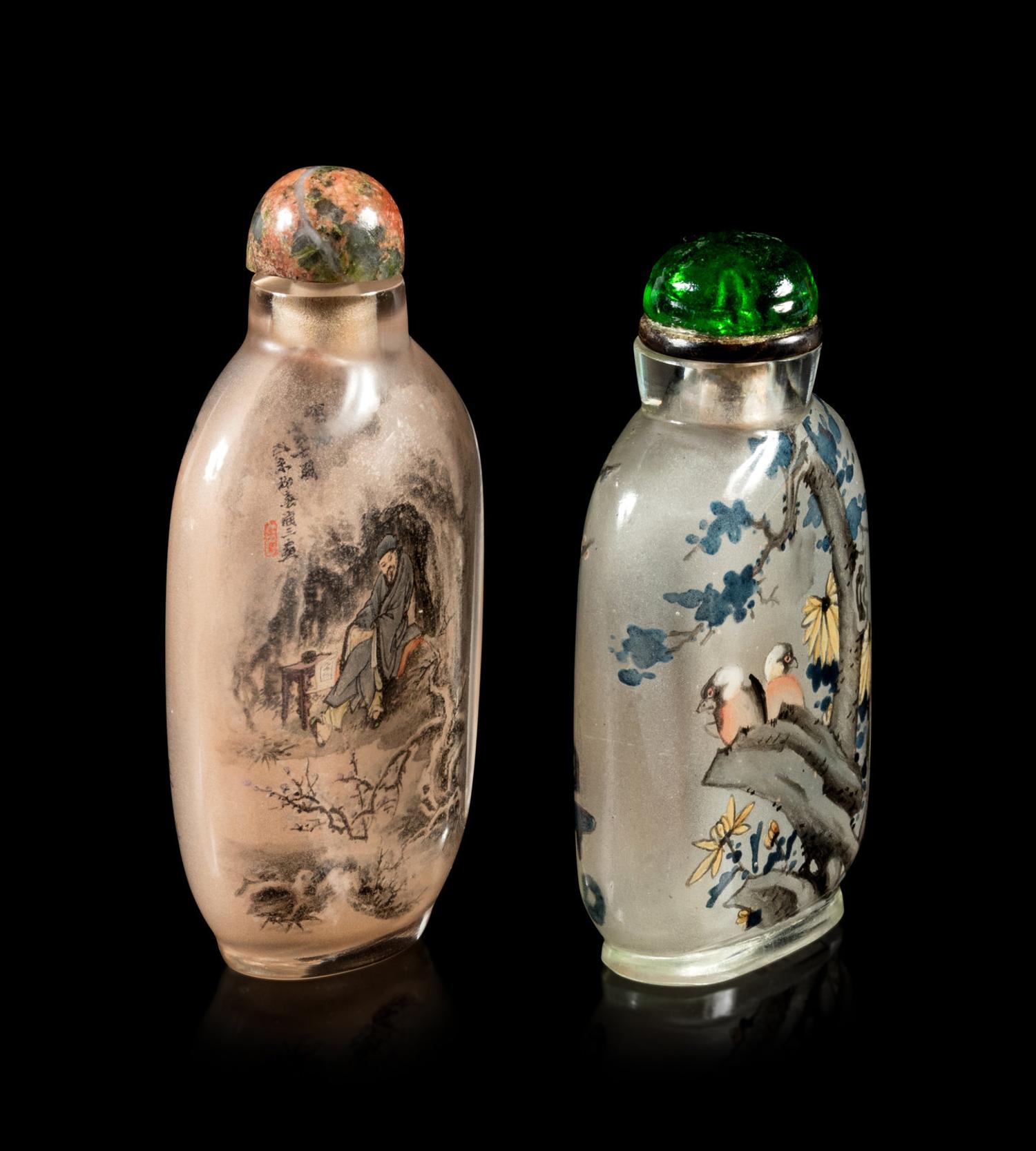 Two Inside Painted Glass Snuff Bottles