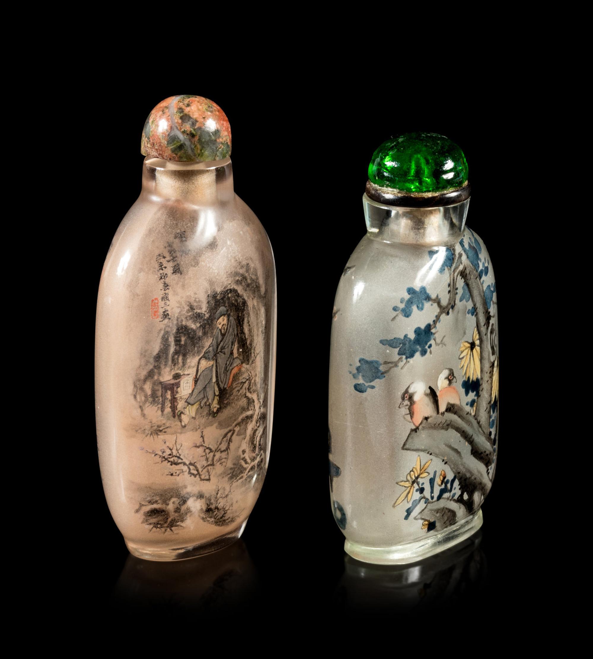 Two Inside Painted Glass Snuff Bottles