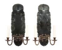A Pair of Queen Anne Style Mirrored Brass Sconces