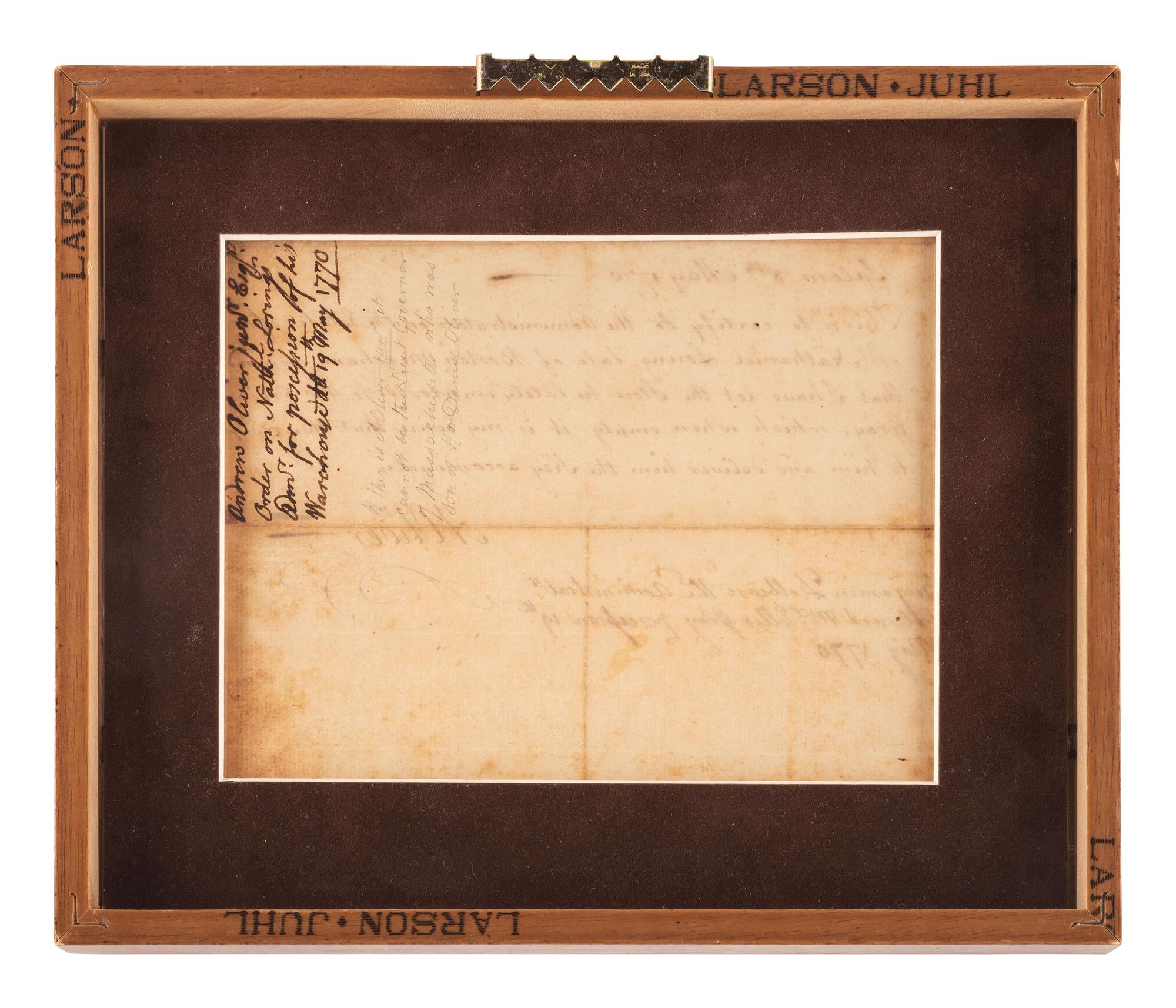 [COLONIAL] - [OLIVER, Andrew Jr. (1731-1799)]. A group of documents signed by Loyalists, including Massachusetts judge Andrew Oliver, Jr., and Maryland attorney Daniel Dulany.