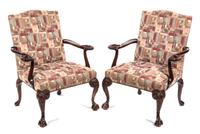 A Pair of Chippendale Style Mahogany Library Chairs, 20TH CENTURY, Height 41 1/4 inches. — 20TH CENTURY,