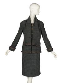 Chanel Tweed Skirt Suit With Scarf