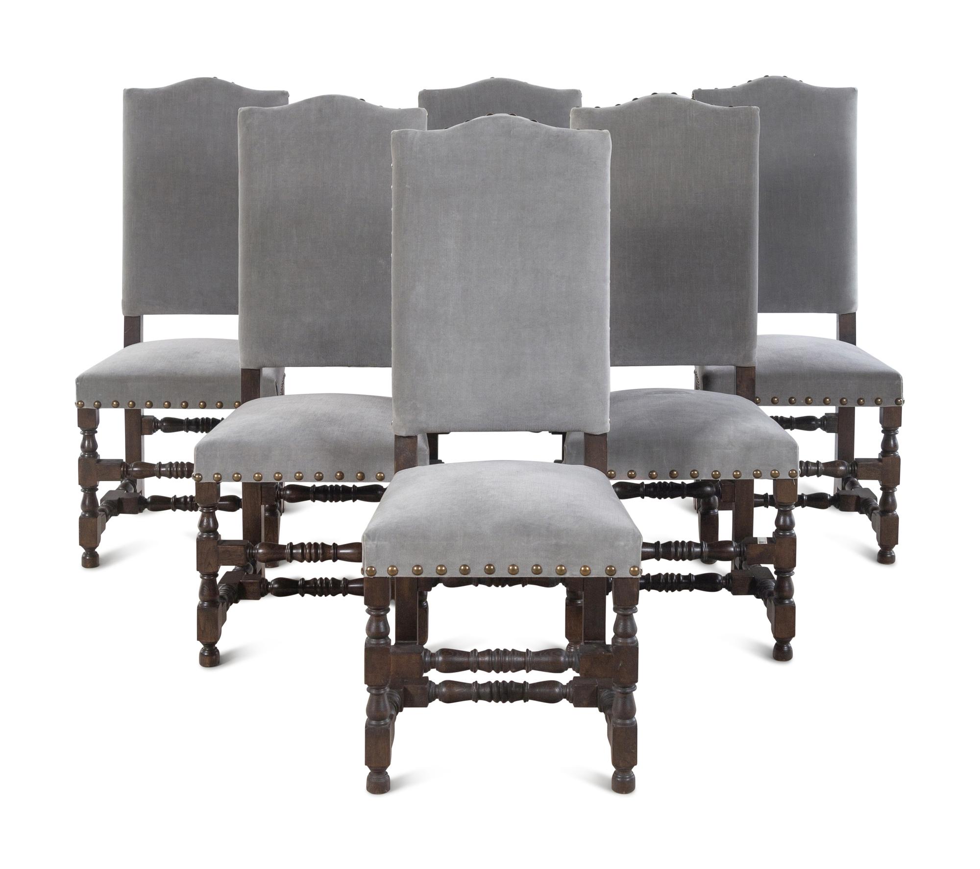 A Set of Six Contemporary Baroque Style Walnut Dining Chairs