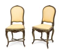 A Pair of French Louis XV Style Painted and Parcel Gilt Side Chairs — 19TH CENTURY