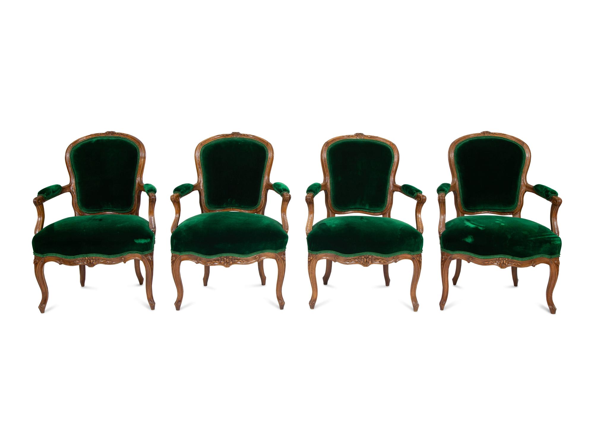 Four Louis XV Style Walnut Fauteuils