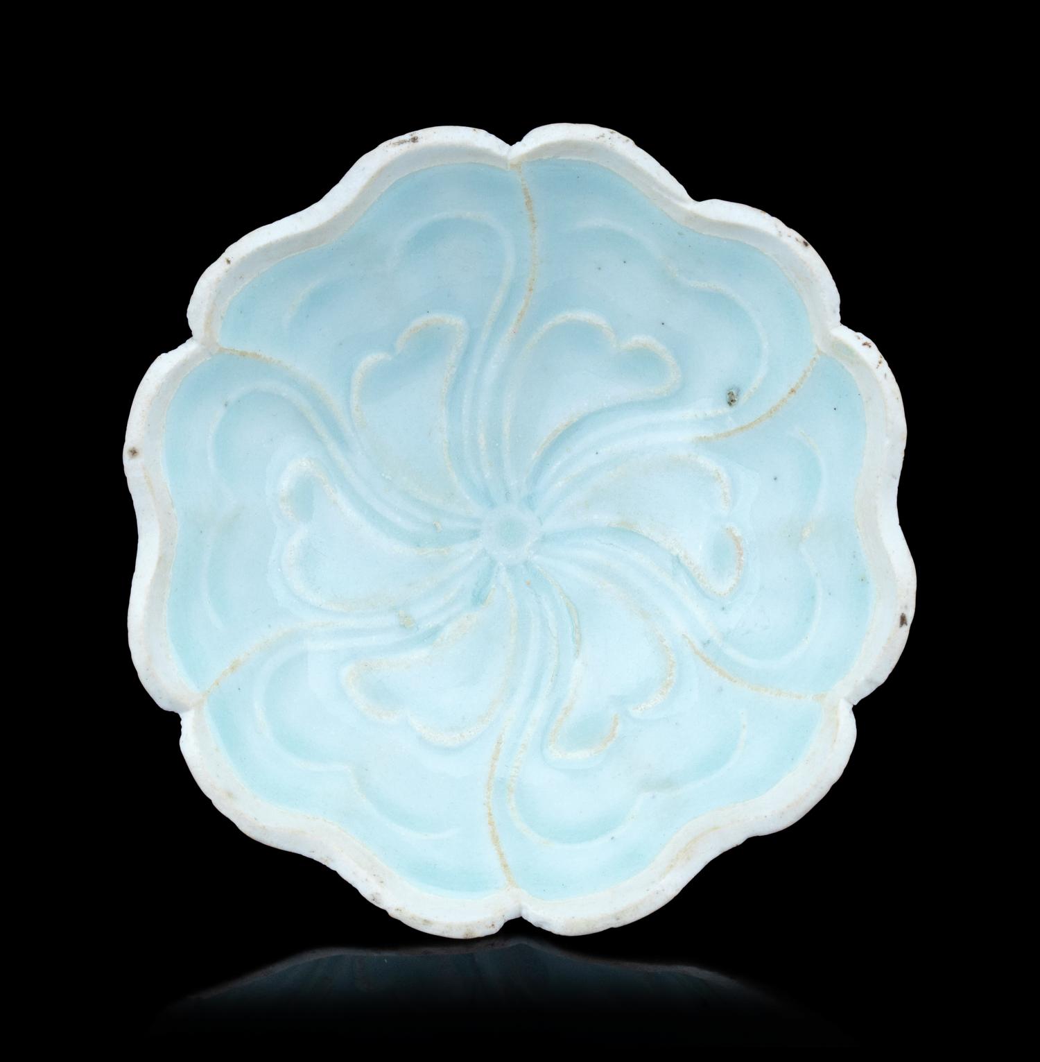 A Yingqing Glazed Porcelain 'Foliate' Footed Bowl