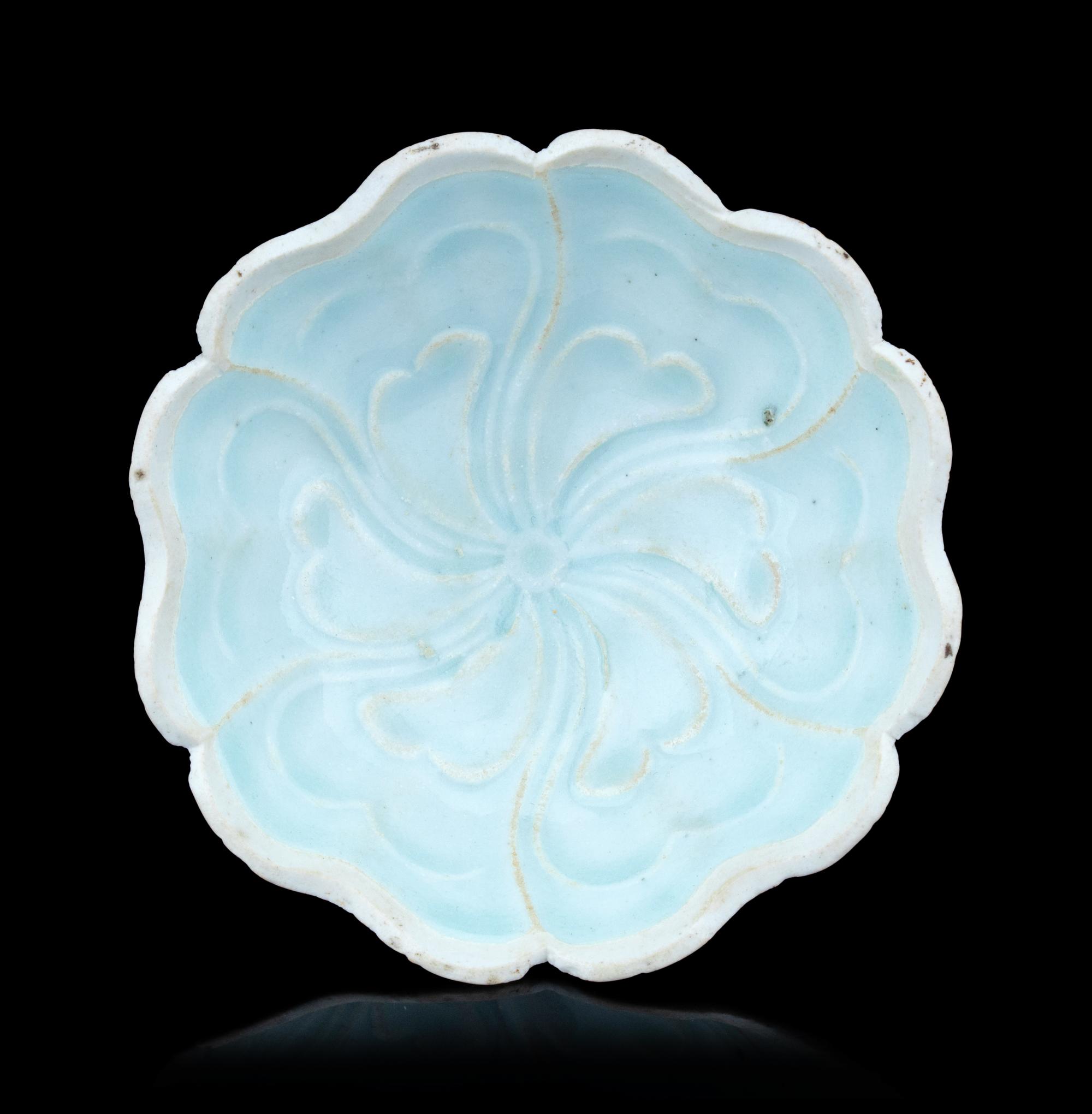 A Yingqing Glazed Porcelain 'Foliate' Footed Bowl
