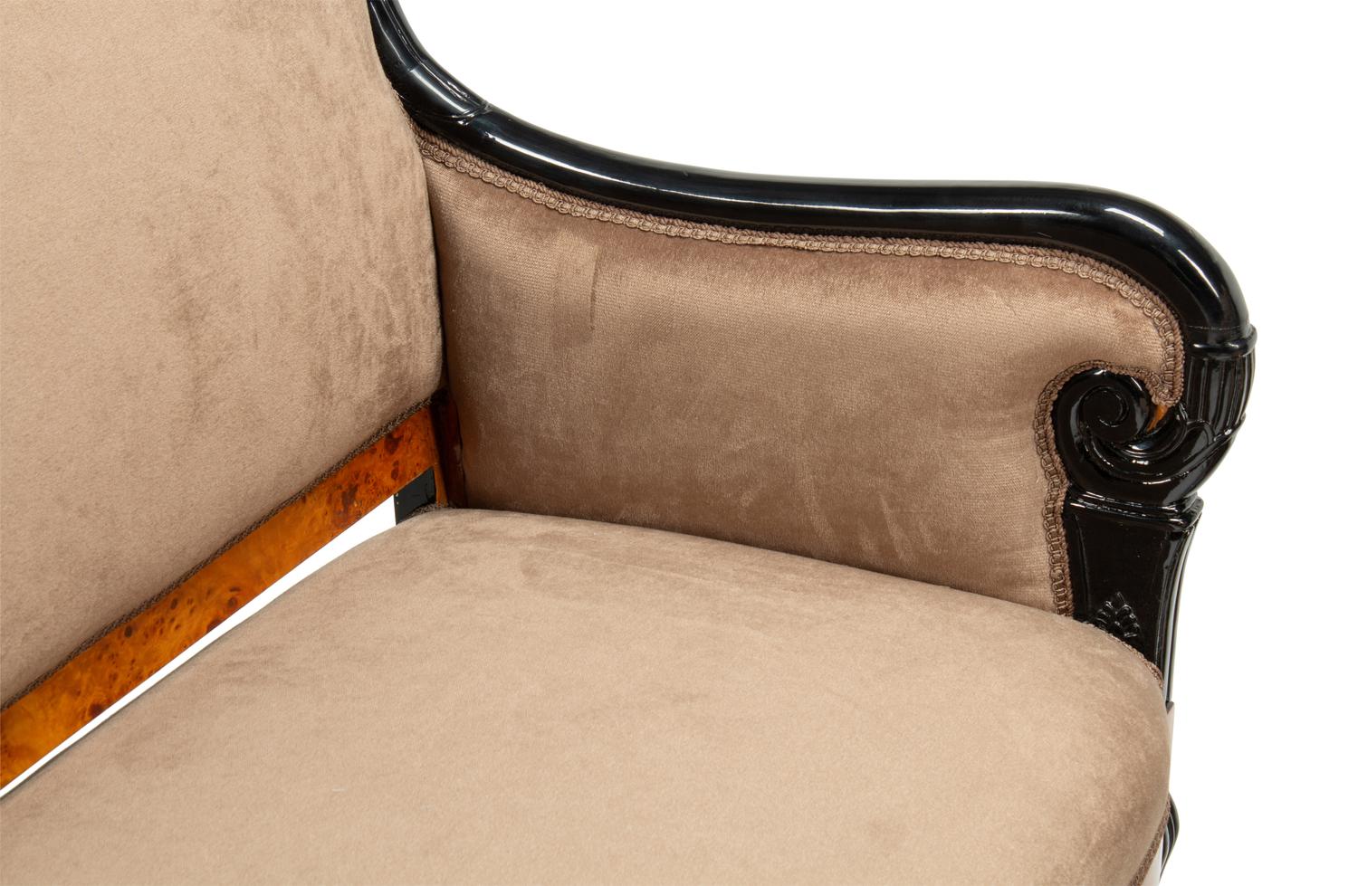 A Pair of Louis Philippe Style Part Ebonized Burlwood Settees