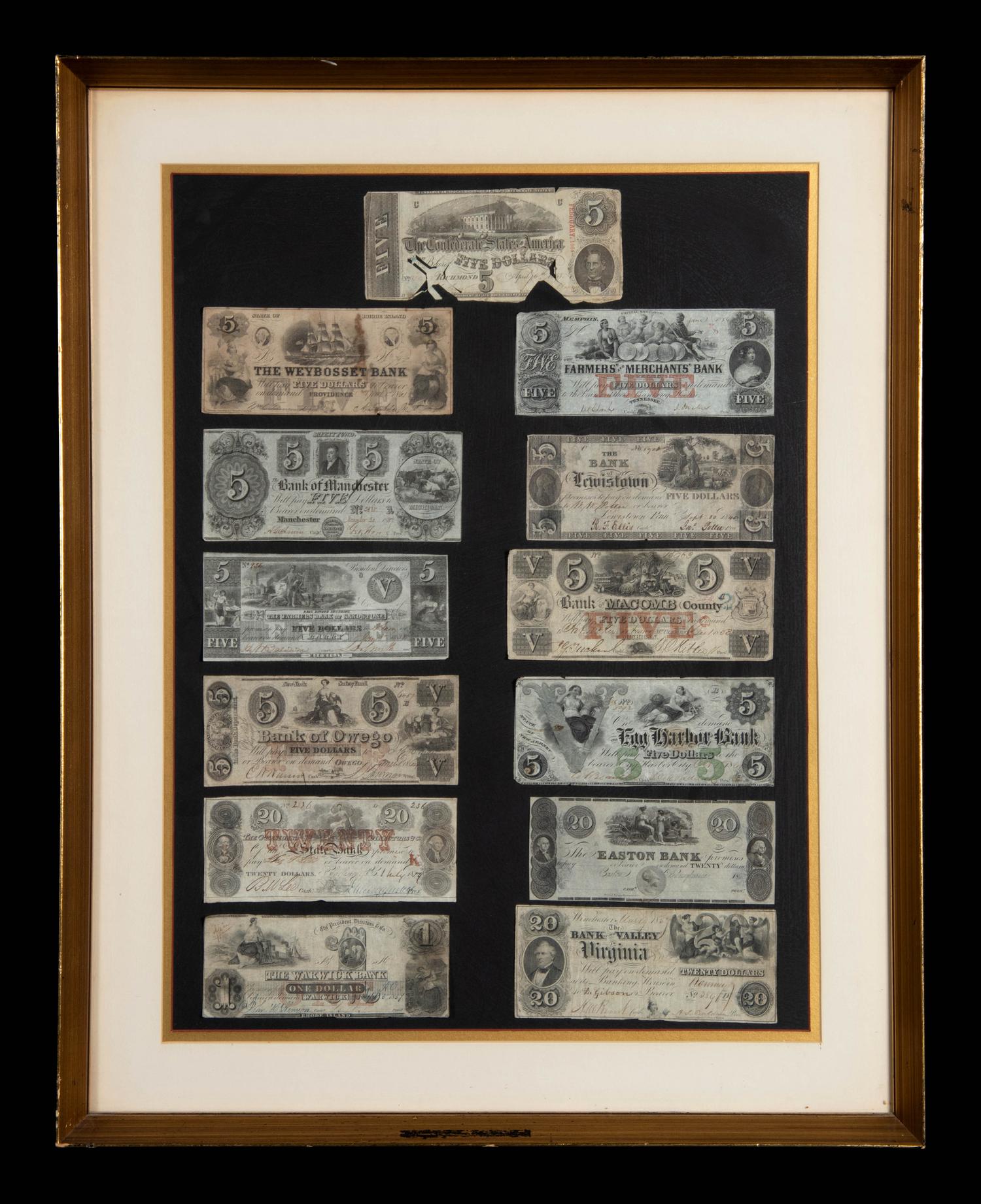 [OBSOLETE] A Collection of Twenty-Five Obsolete American Bank Notes in Two Frames