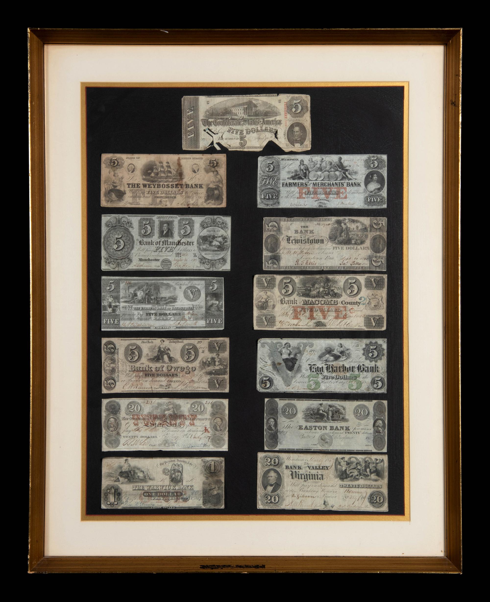 [OBSOLETE] A Collection of Twenty-Five Obsolete American Bank Notes in Two Frames