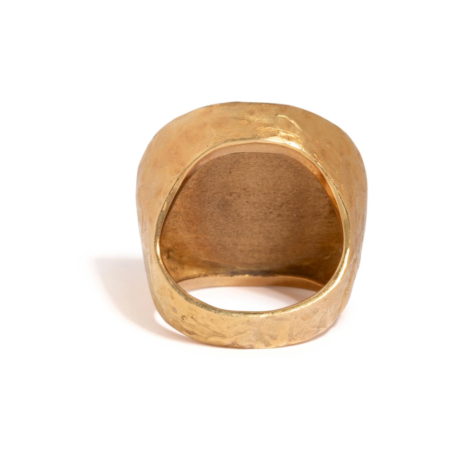 ED WIENER, YELLOW GOLD DEER INTAGLIO RING