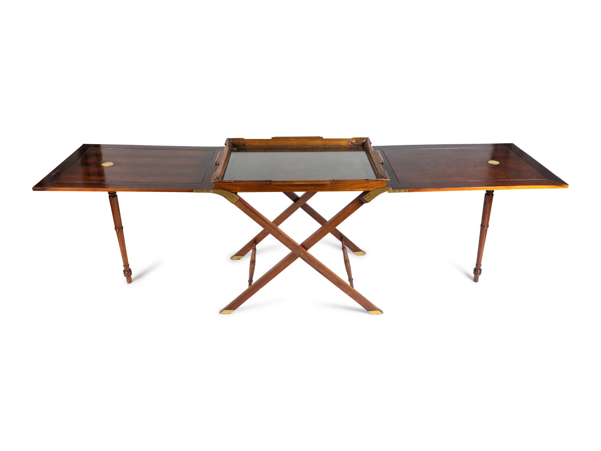 A George III Style Brass-Mounted Mahogany Coaching Table and Tray — EARLY 20TH CENTURY