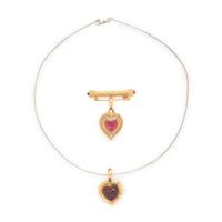 Two Multigem and Yellow Gold Pendants and a Platinum Chain