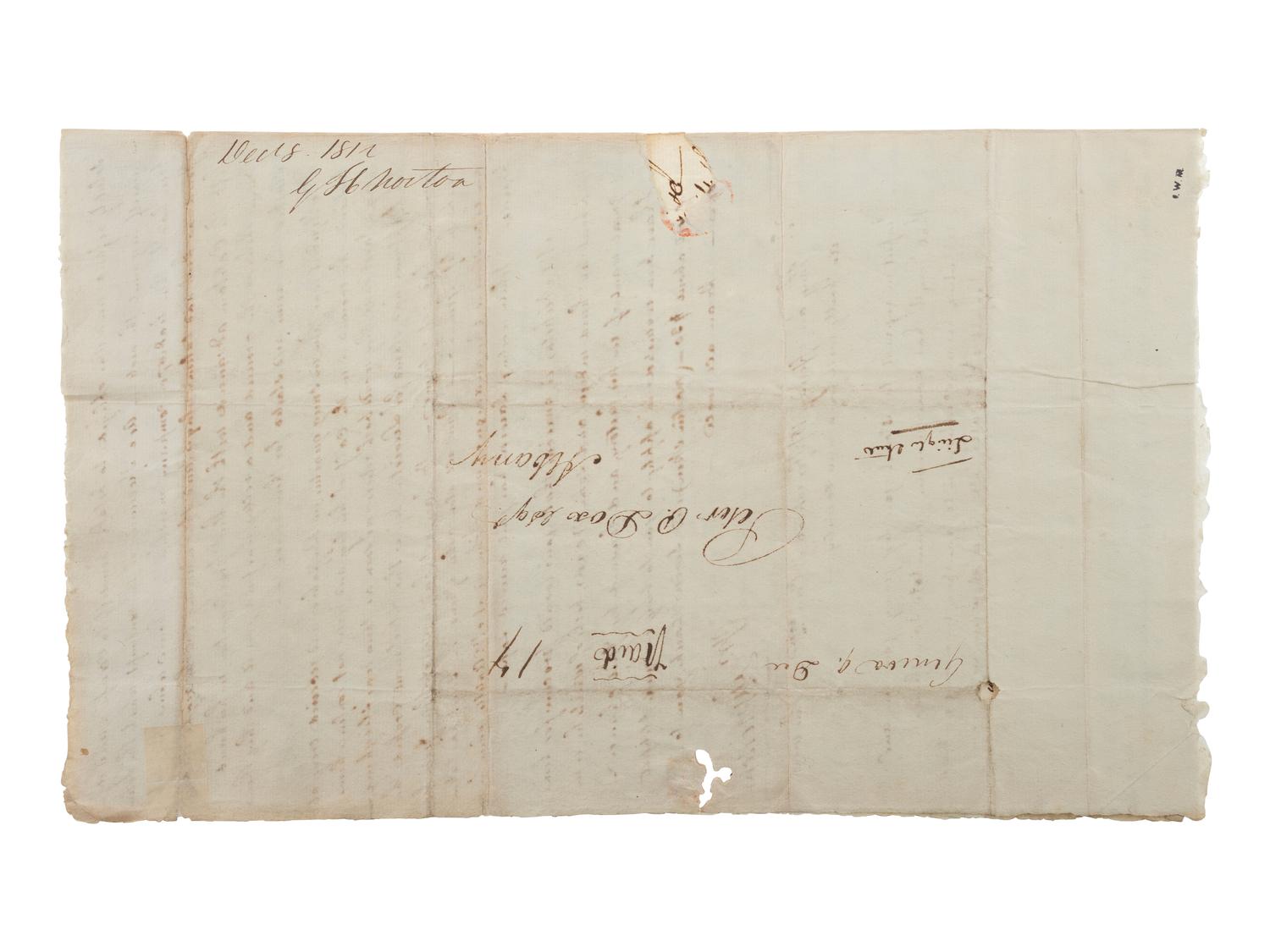 [WAR OF 1812]. MORTON, G. H. Autograph letter signed ("G. H. Morton"), to Peter P. Dox. Geneva, NY, 8 December 1812.