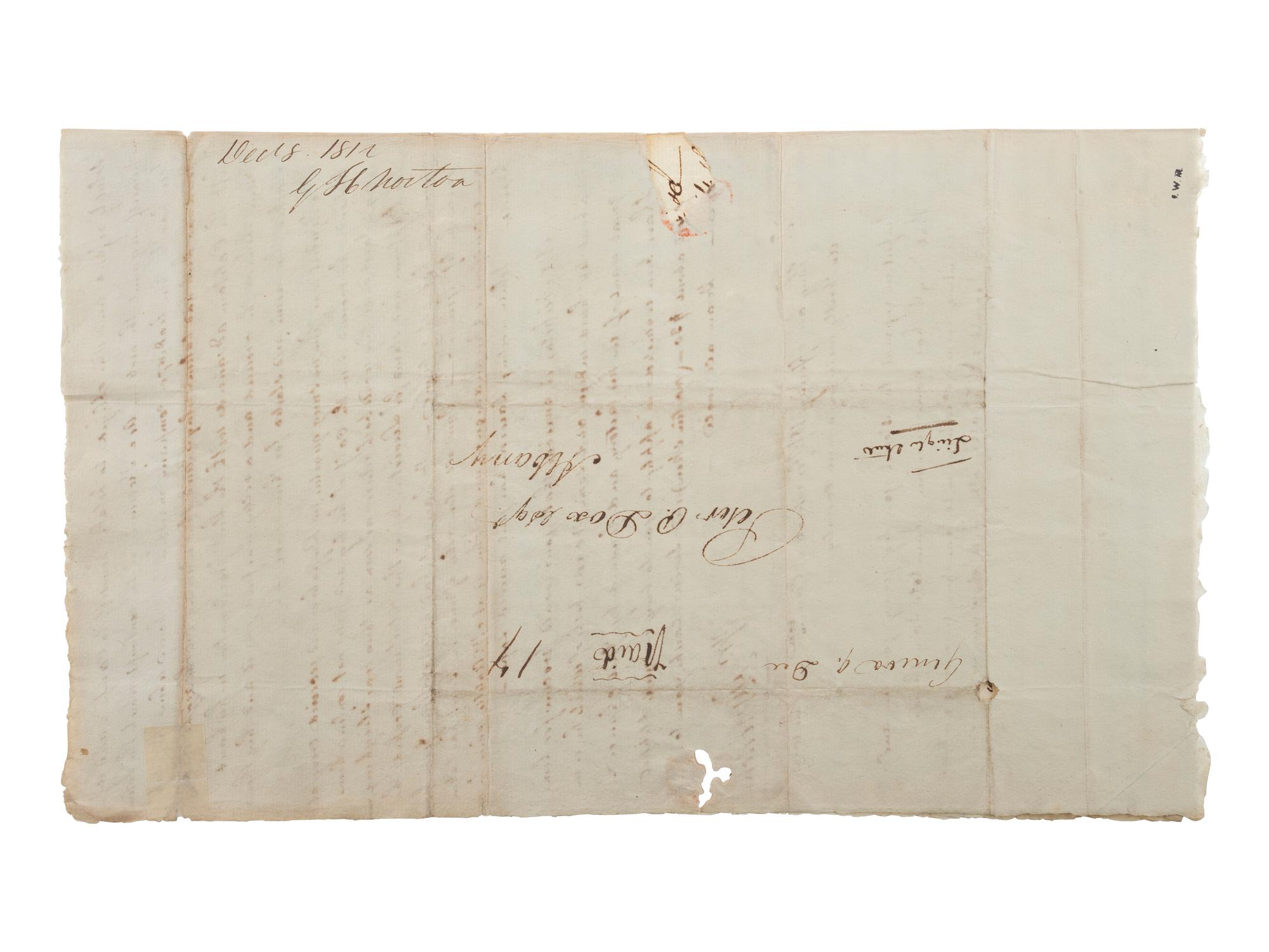 [WAR OF 1812]. MORTON, G. H. Autograph letter signed ("G. H. Morton"), to Peter P. Dox. Geneva, NY, 8 December 1812.