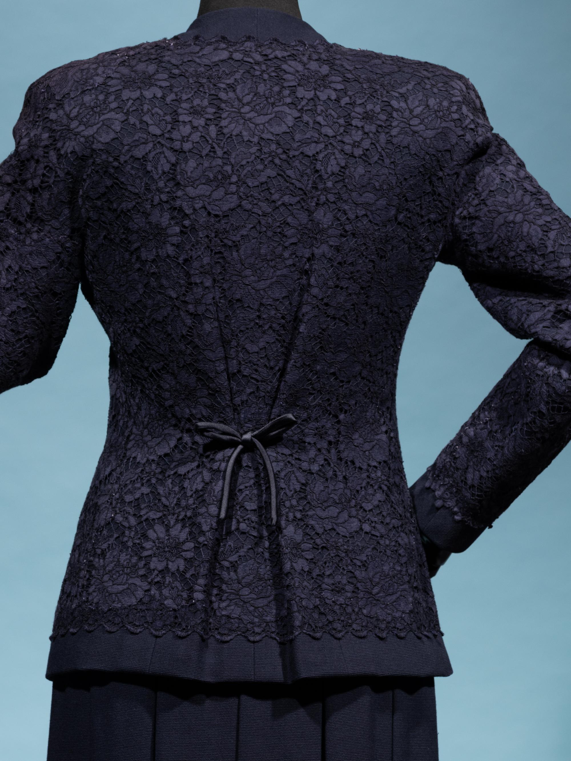 Chanel Haute Couture Navy Lace Skirt Suit, Spring/Summer 1988