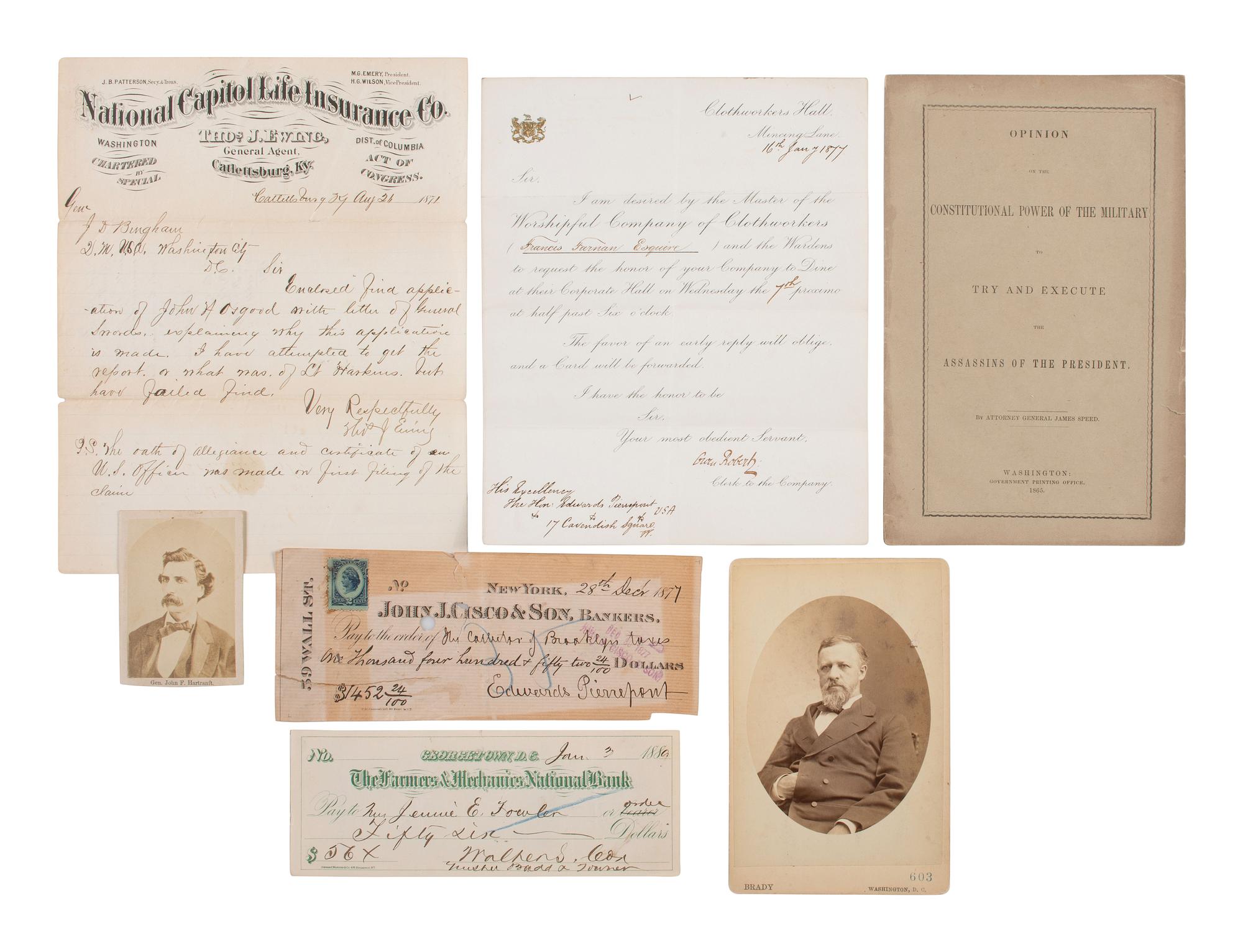 [LINCOLN, Abraham (1809-1865)]. An archive related to the trial of the Lincoln conspirators incl. CDVs of military commissioners and Surratt attorney, Reverdy JOHNSON.