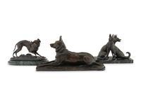 A Group of Seven French Bronze and Patinated Metal Animalier Groups