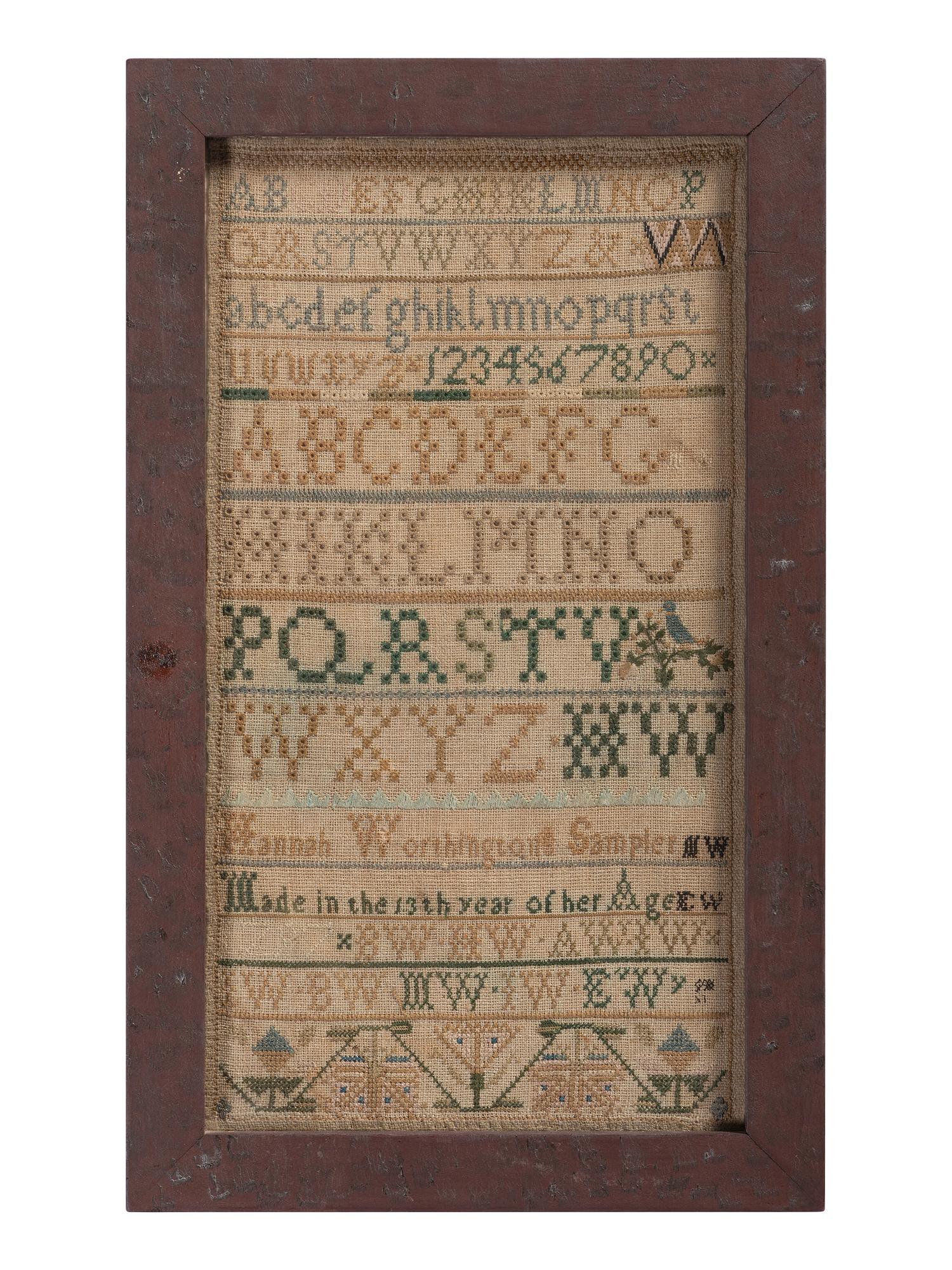 An Pennsylvania Needlework Alphabet Sampler and Family Register, Wrought by Hannah Worthington