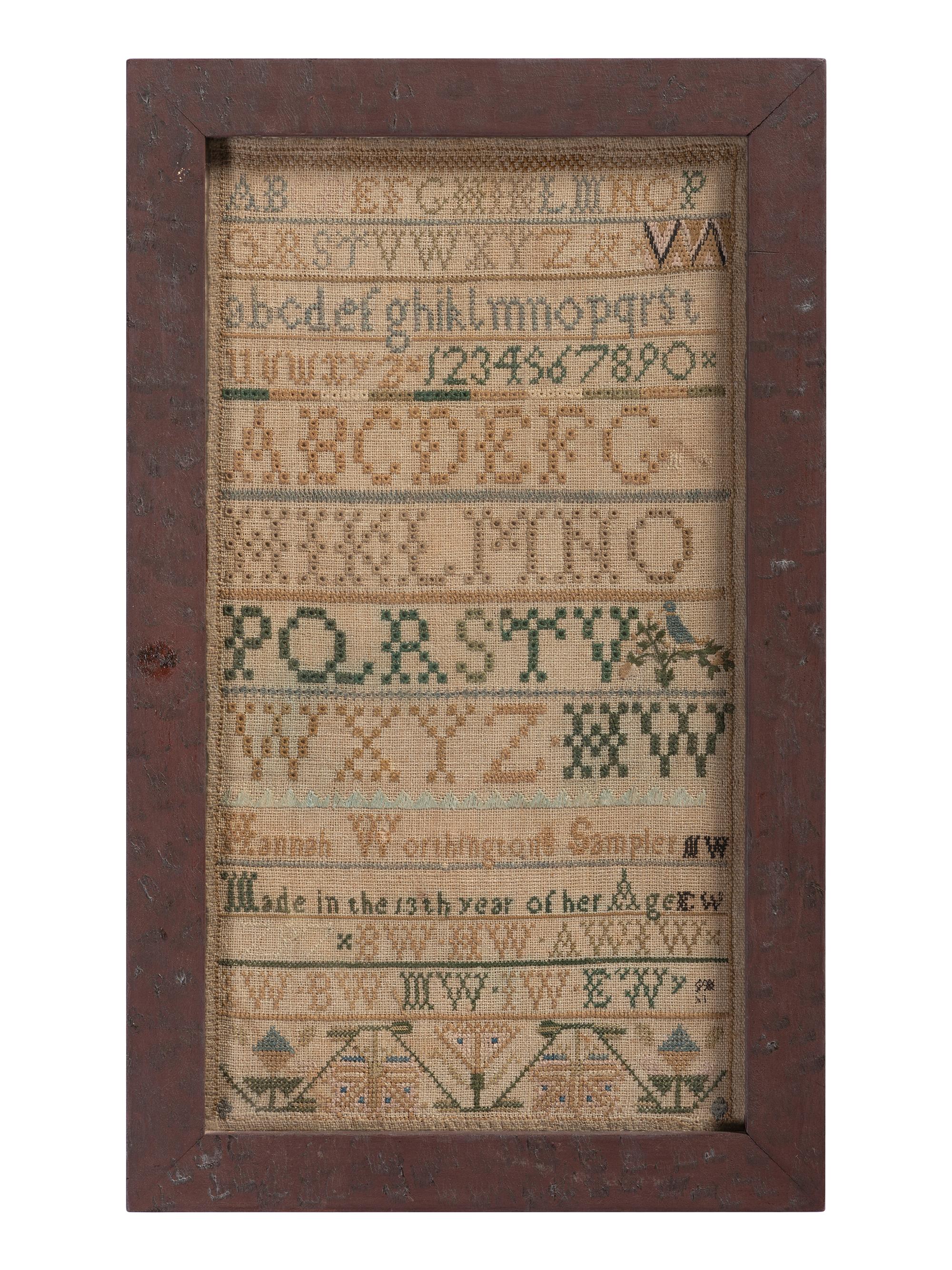 An Pennsylvania Needlework Alphabet Sampler and Family Register, Wrought by Hannah Worthington