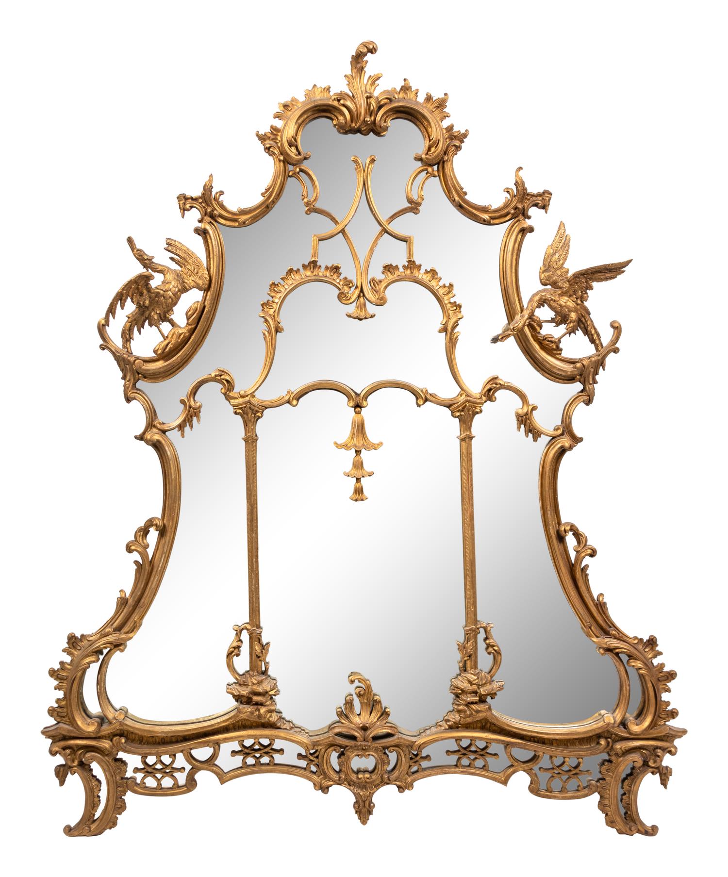 A George III Chinese Chippendale Style Giltwood Overmantle Mirror