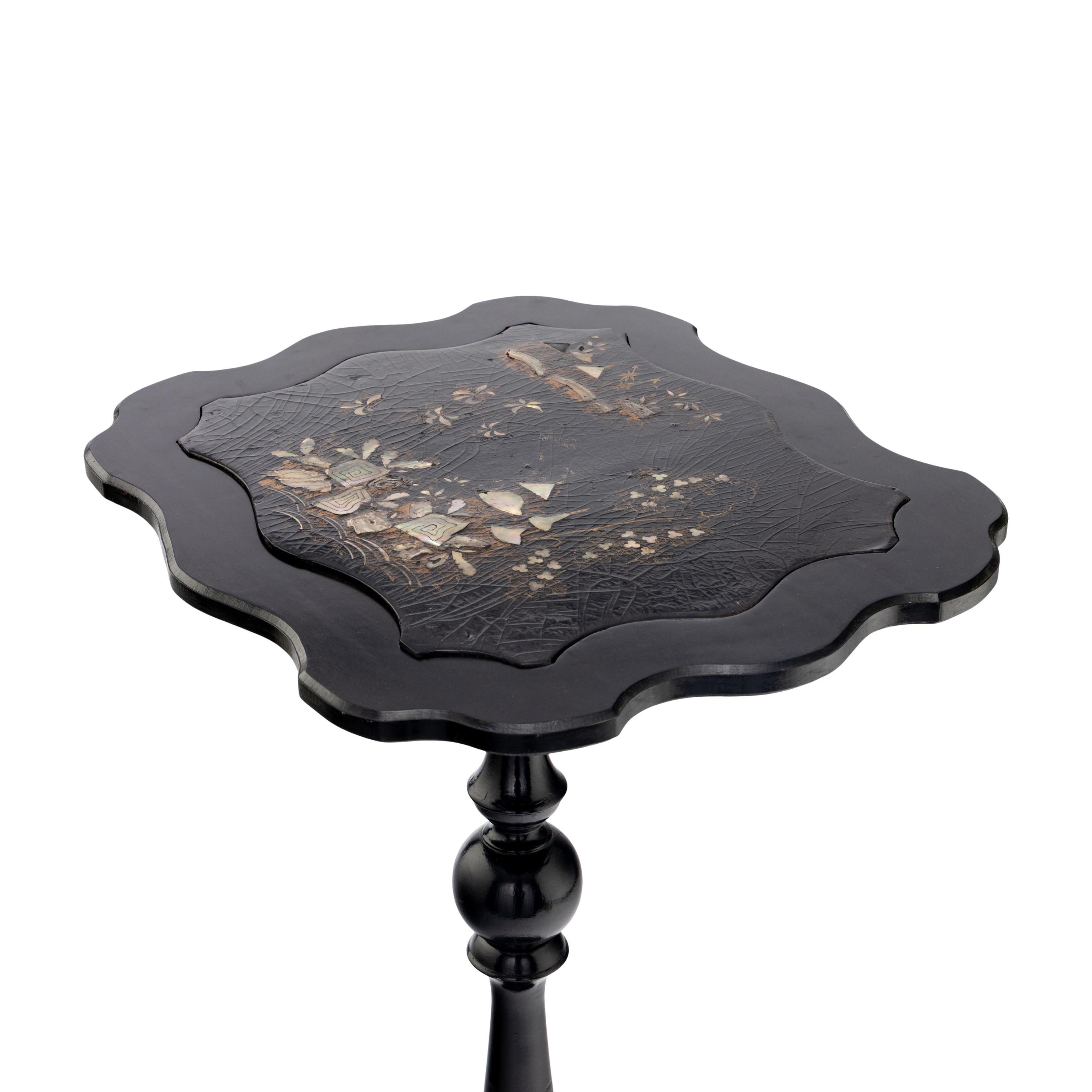 An English Papier Mâché and Mother of Pearl Tilt-Top Table