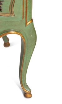 A Louis XV Provincial Style Green-Painted and Parcel-Gilt Commode