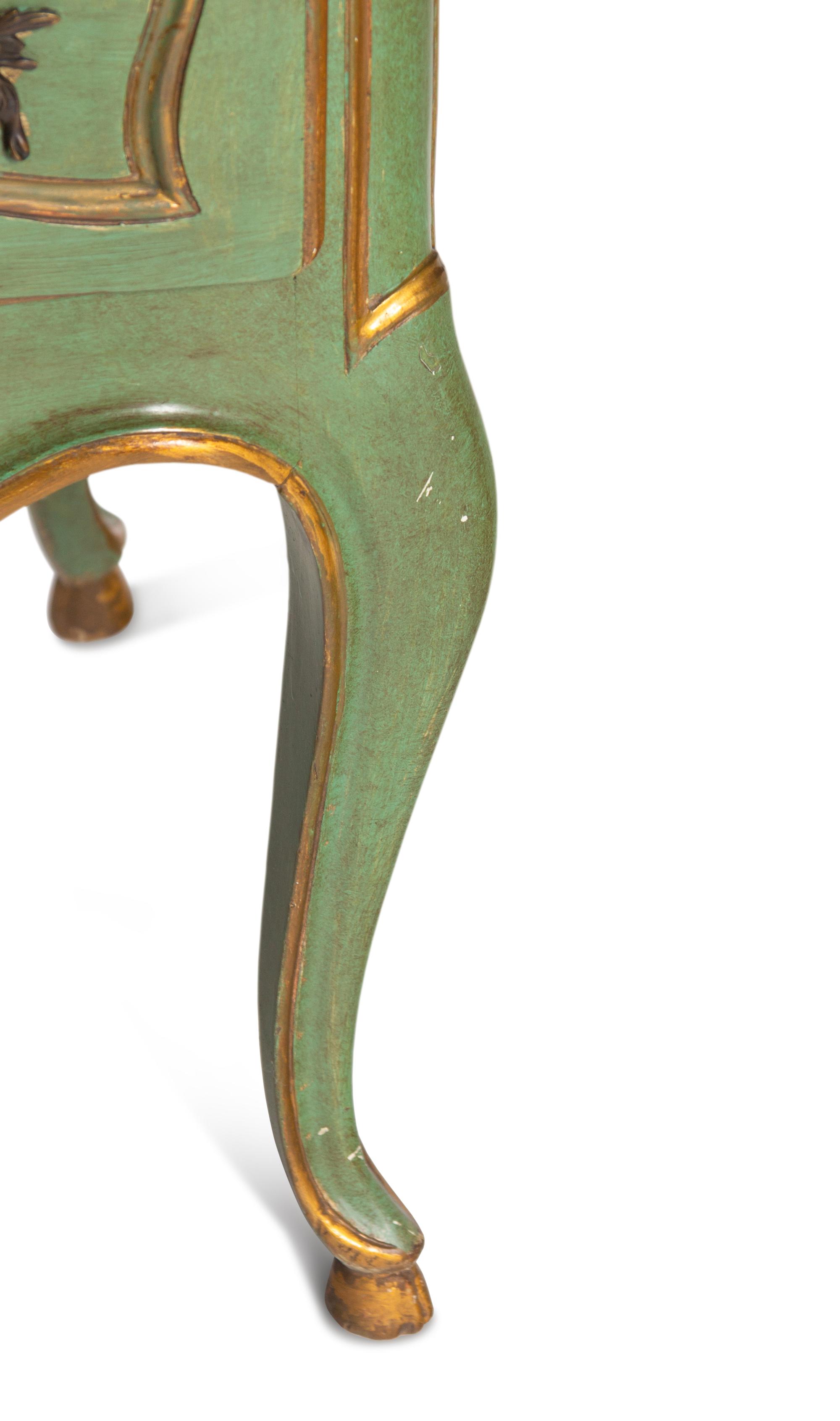 A Louis XV Provincial Style Green-Painted and Parcel-Gilt Commode