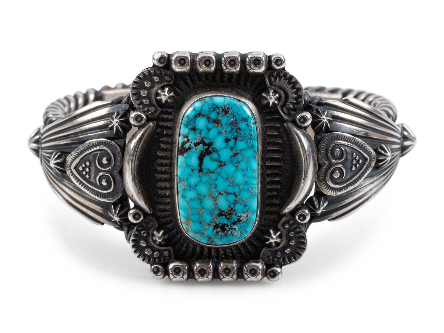Navajo Sterling Silver and Kingman Turquoise Cuff Bracelet
