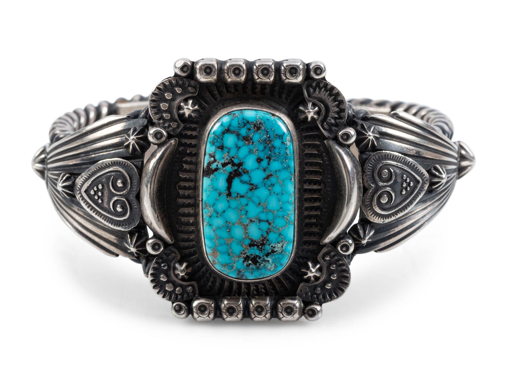 Navajo Sterling Silver and Kingman Turquoise Cuff Bracelet