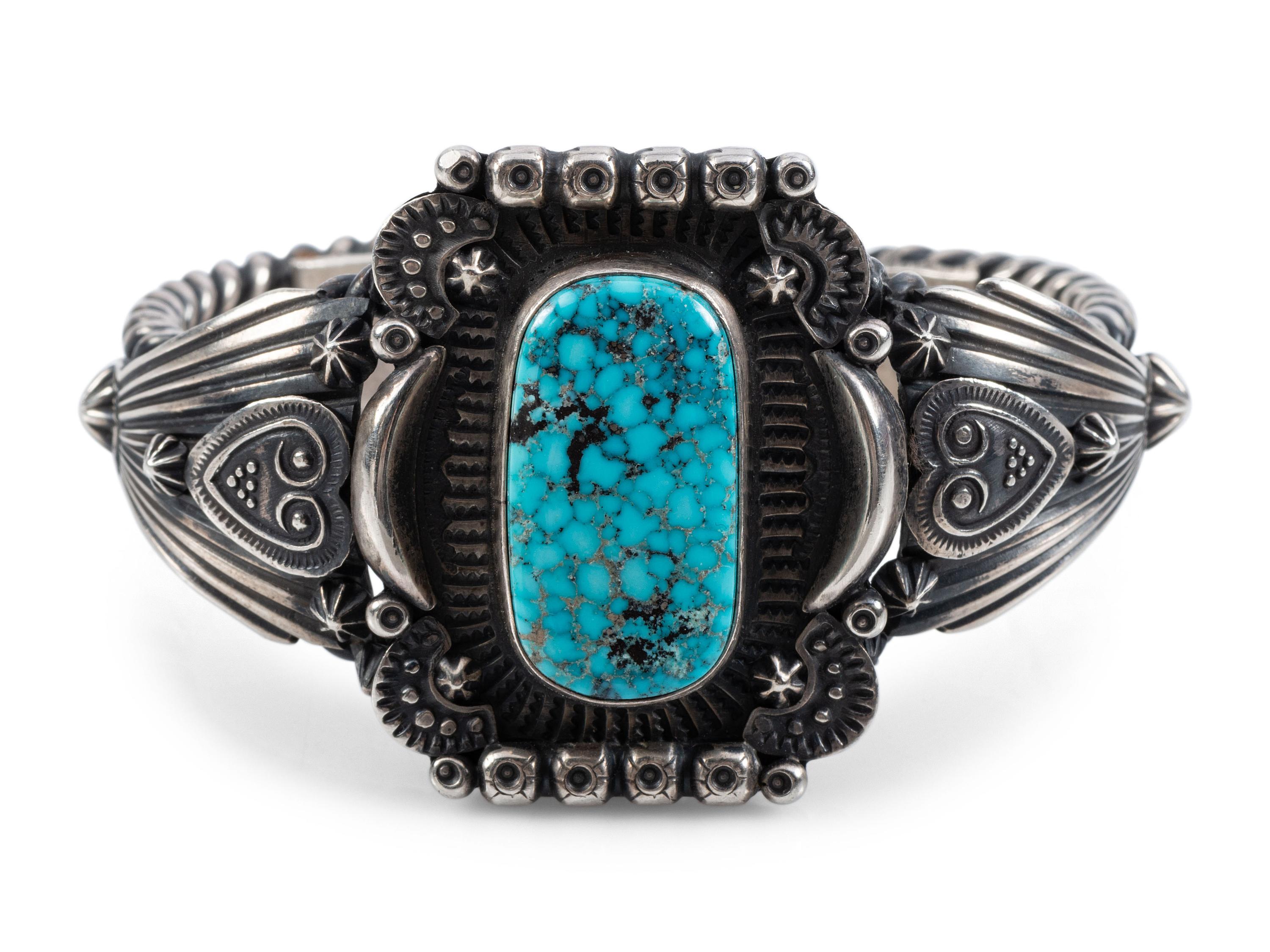 Navajo Sterling Silver and Kingman Turquoise Cuff Bracelet