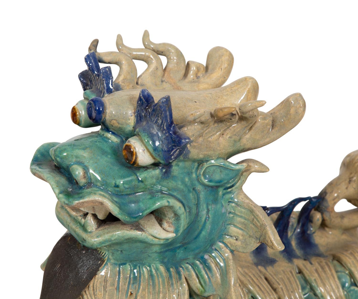 A Pair of Chinese Glazed Ceramic Dragons