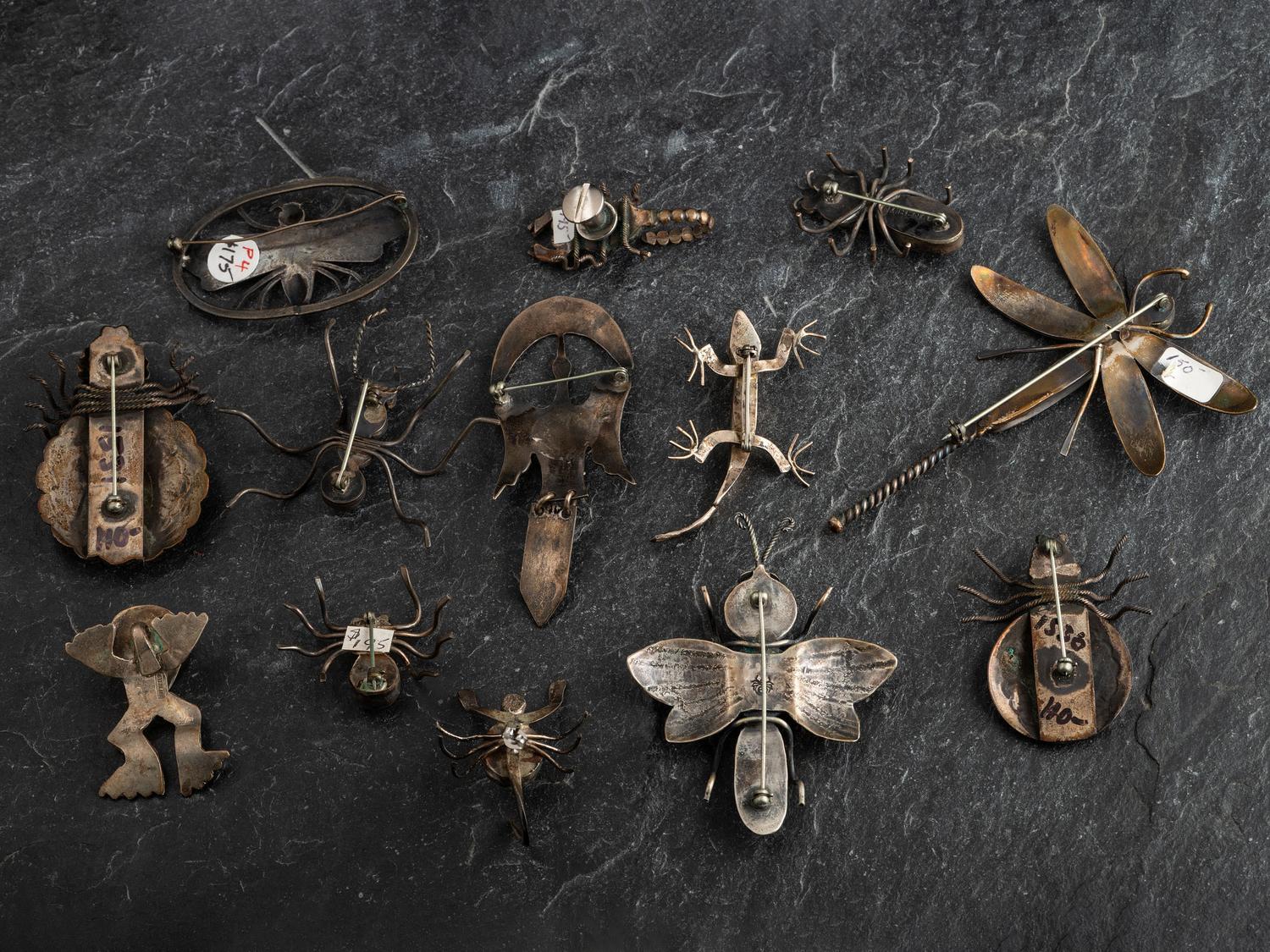 Collection of Navajo and Southwestern-style Silver Bugs and Other Critters