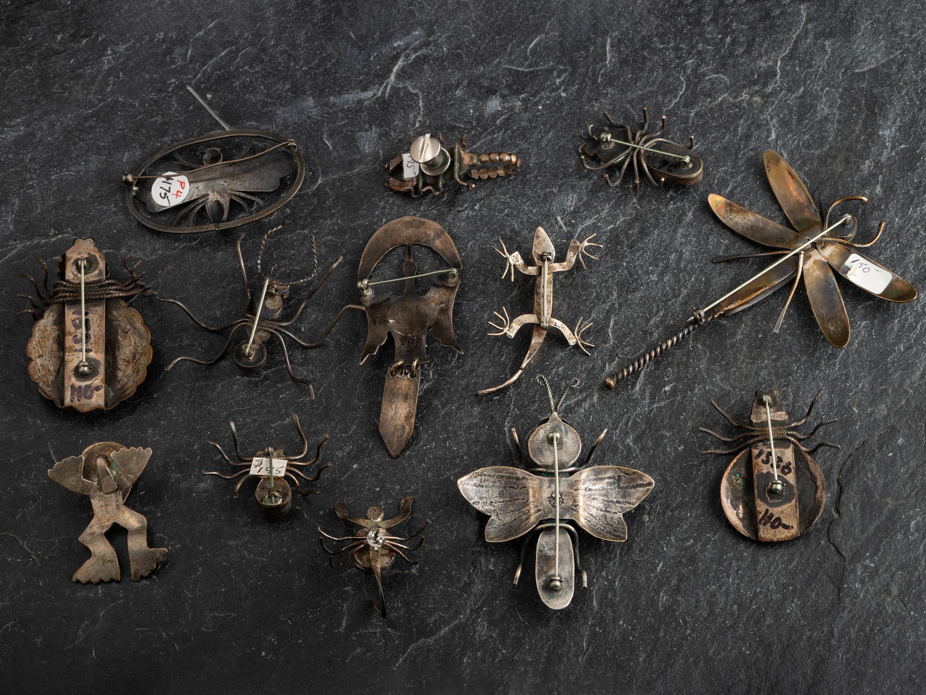Collection of Navajo and Southwestern-style Silver Bugs and Other Critters