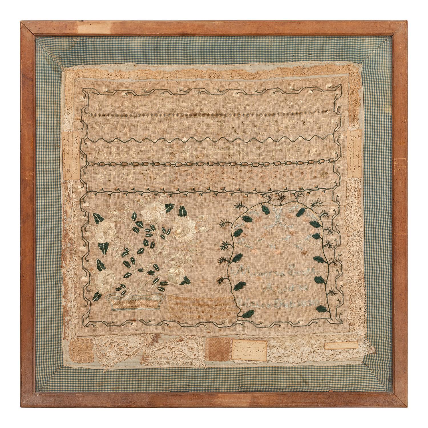 An American Needlework Alphabet and Verse Sampler Wrought by Minerva Scott