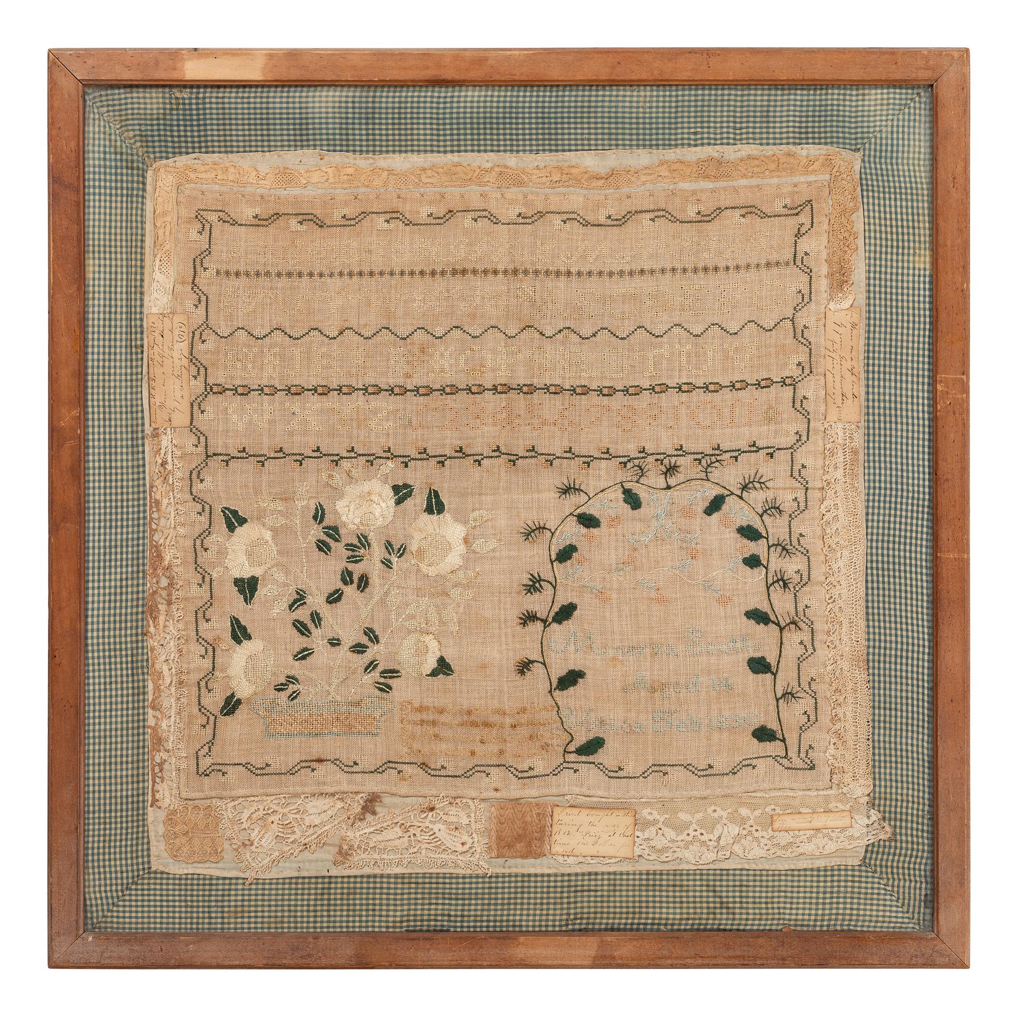 An American Needlework Alphabet and Verse Sampler Wrought by Minerva Scott