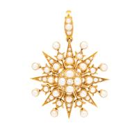 ANTIQUE, CULTURED PEARL, DIAMOND, AND YELLOW GOLD PENDANT
