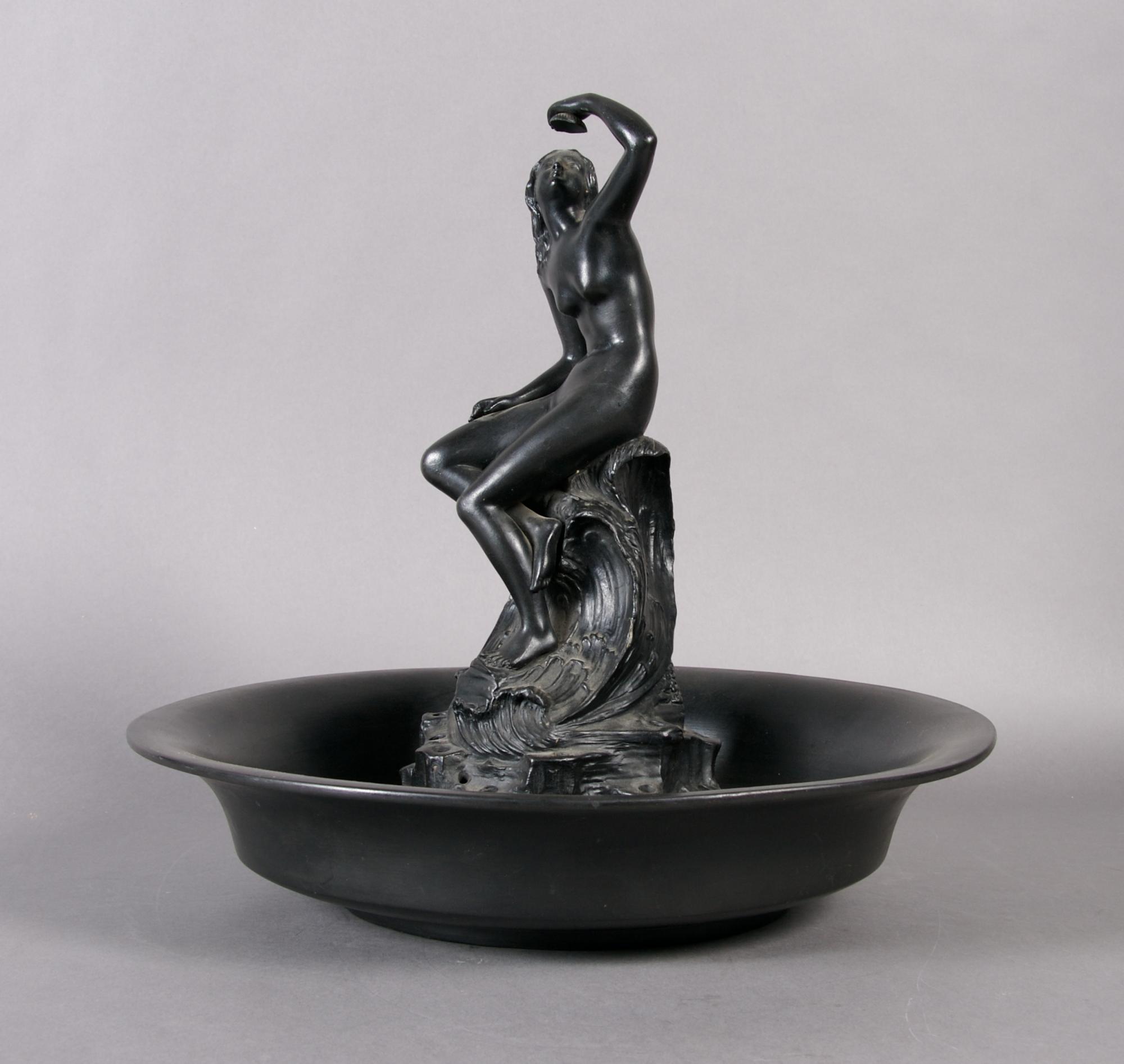 A Wedgwood Basalt Flower Frog and Bowl, Diameter 14 1/4 inches.