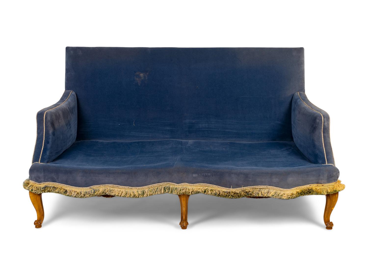 A Pair of French Provincial Velvet and Art Nouveau Inspired Upholstered Settees — 20TH CENTURY
